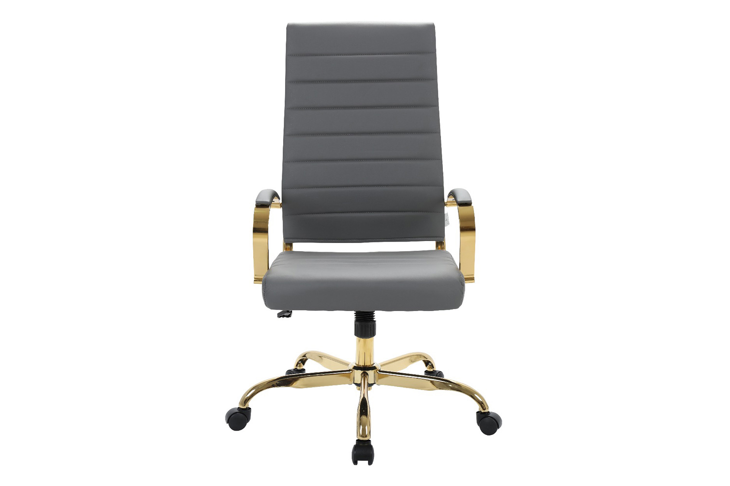LeisureMod Benmar High-Back Leather Office Chair with Gold Frame - Gray