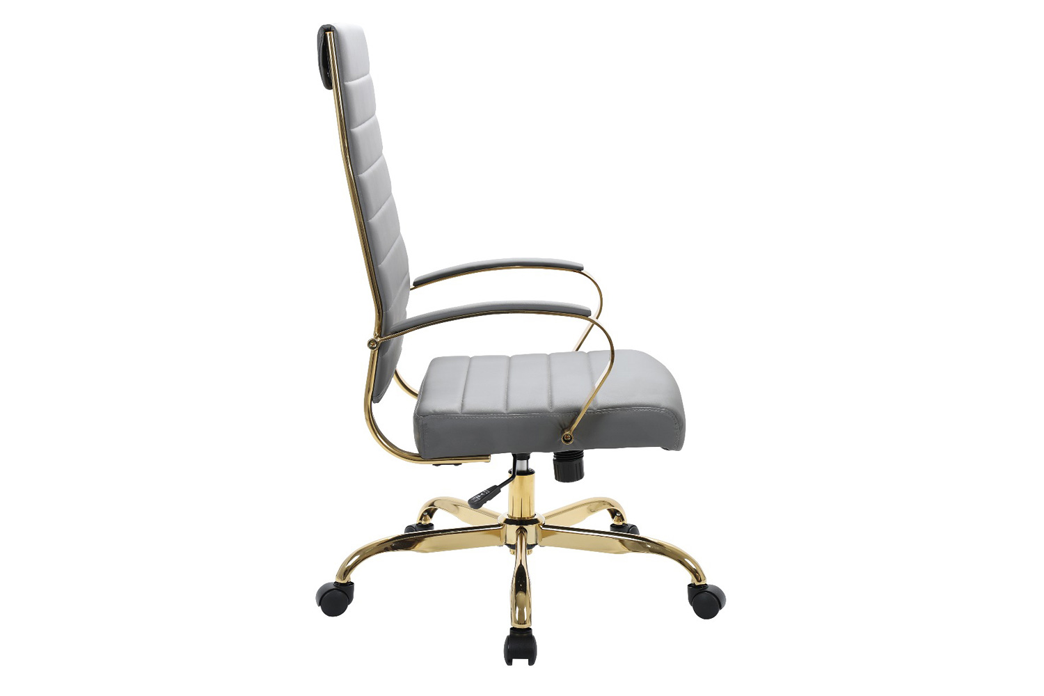 LeisureMod Benmar High-Back Leather Office Chair with Gold Frame - Gray