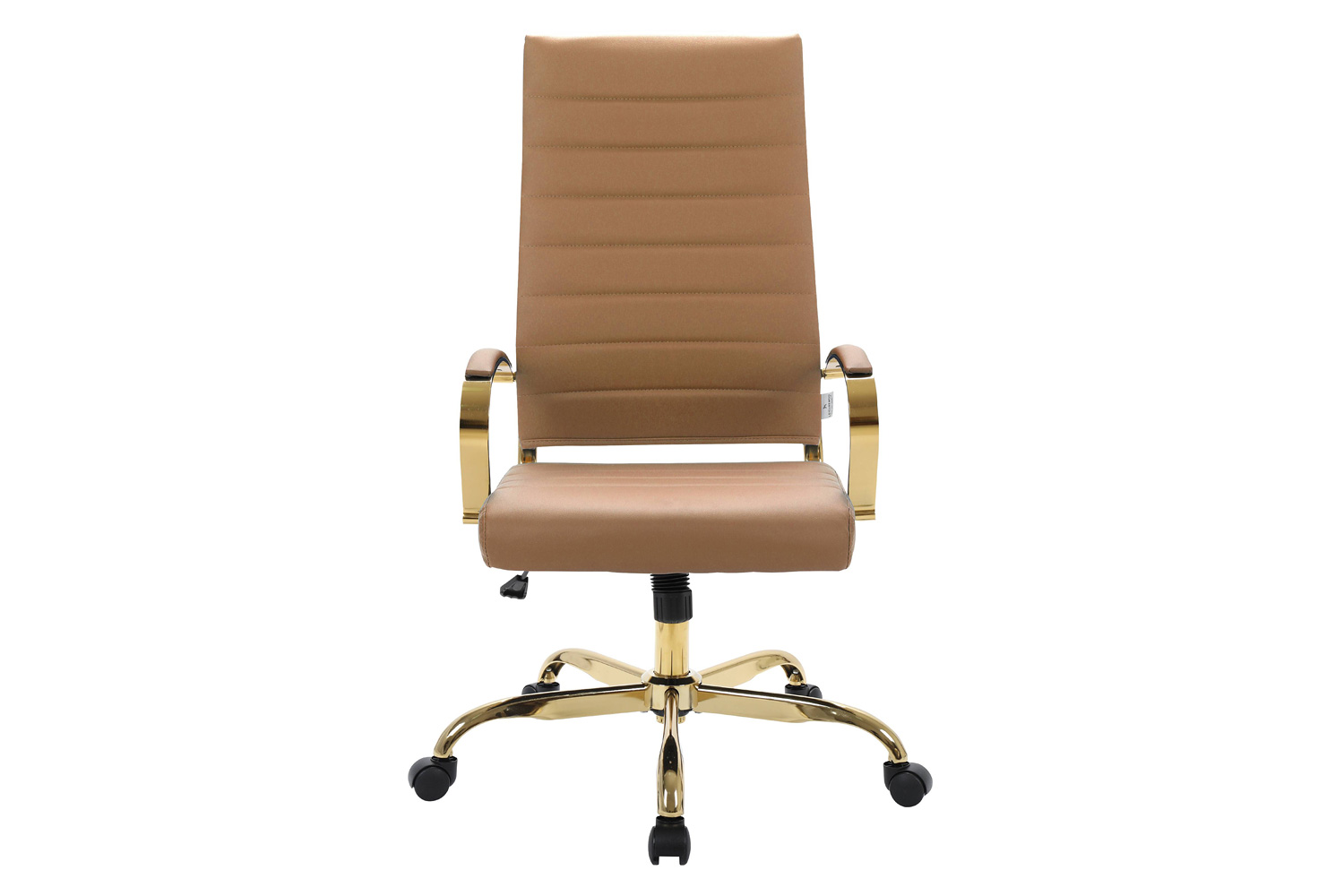 LeisureMod Benmar High-Back Leather Office Chair with Gold Frame - Light Brown
