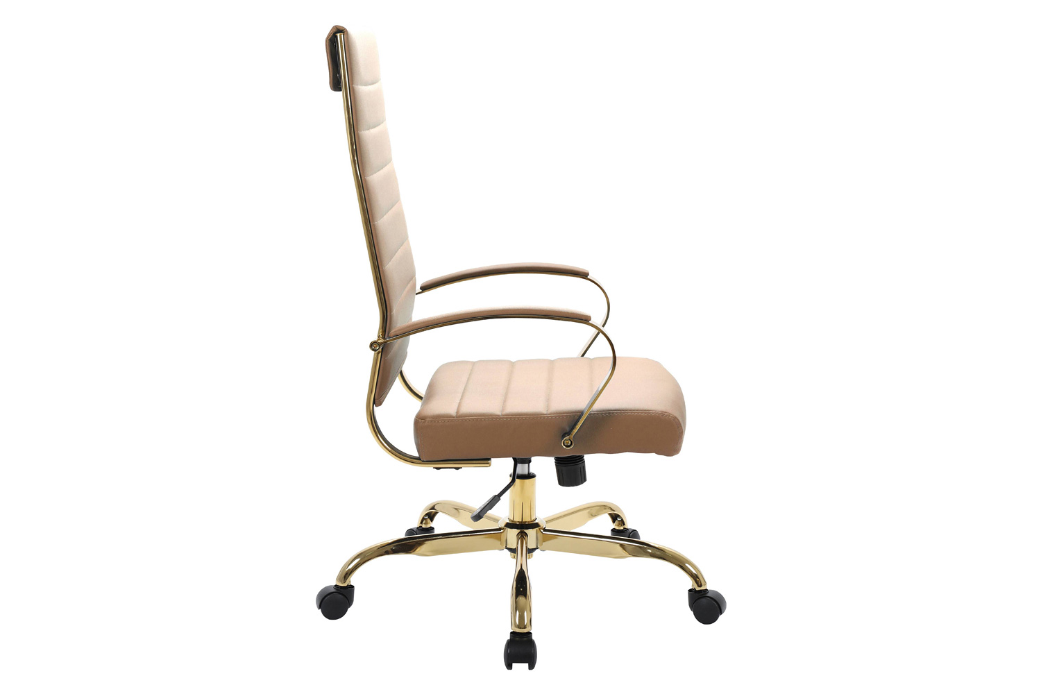 LeisureMod Benmar High-Back Leather Office Chair with Gold Frame - Light Brown