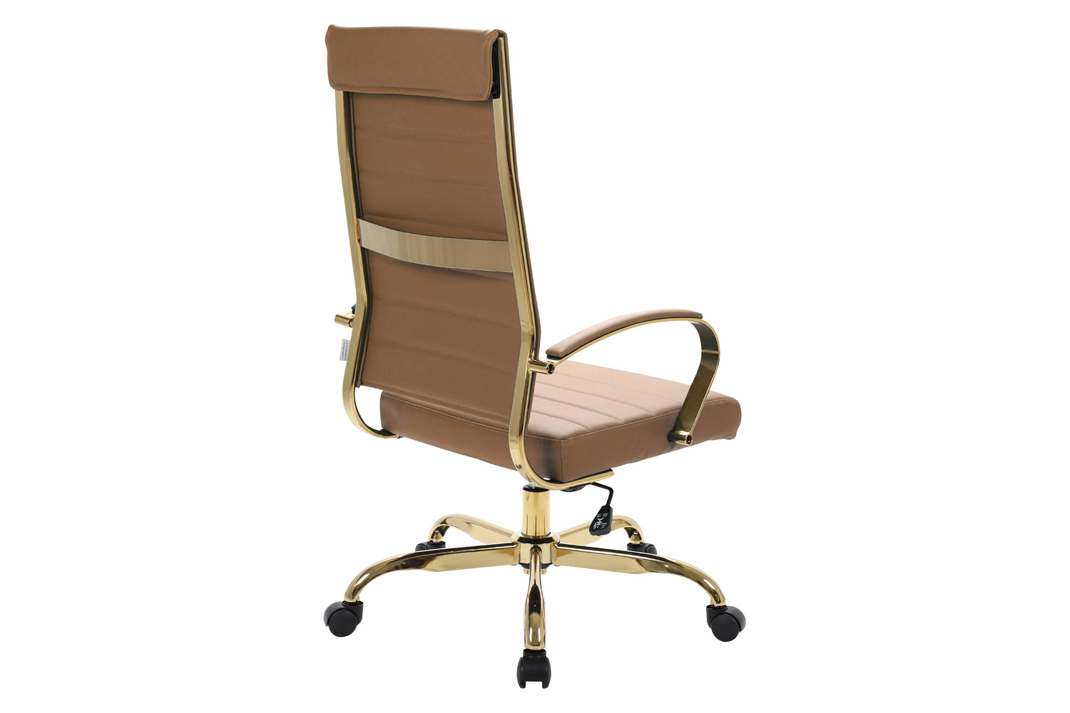 LeisureMod Benmar High-Back Leather Office Chair with Gold Frame - Light Brown