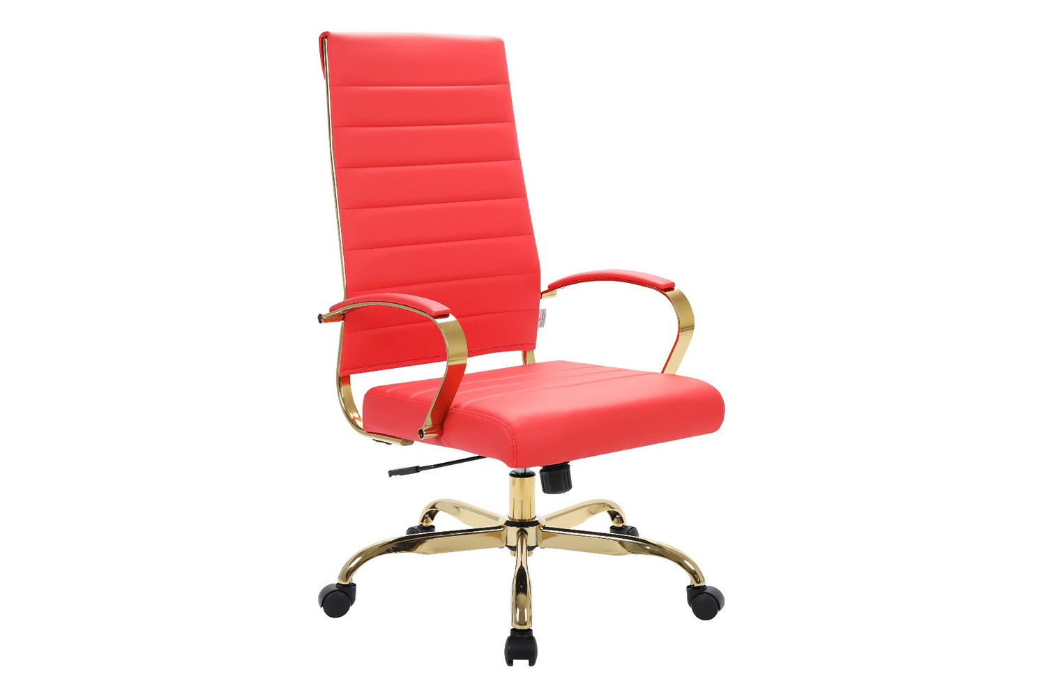 LeisureMod Benmar High-Back Leather Office Chair with Gold Frame - Red