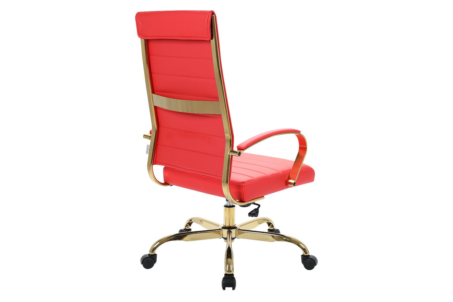 LeisureMod Benmar High-Back Leather Office Chair with Gold Frame - Red
