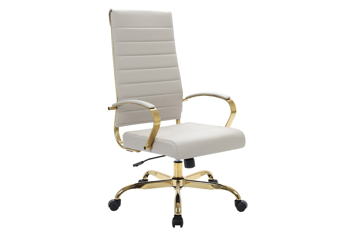 LeisureMod Benmar High-Back Leather Office Chair with Gold Frame - Tan