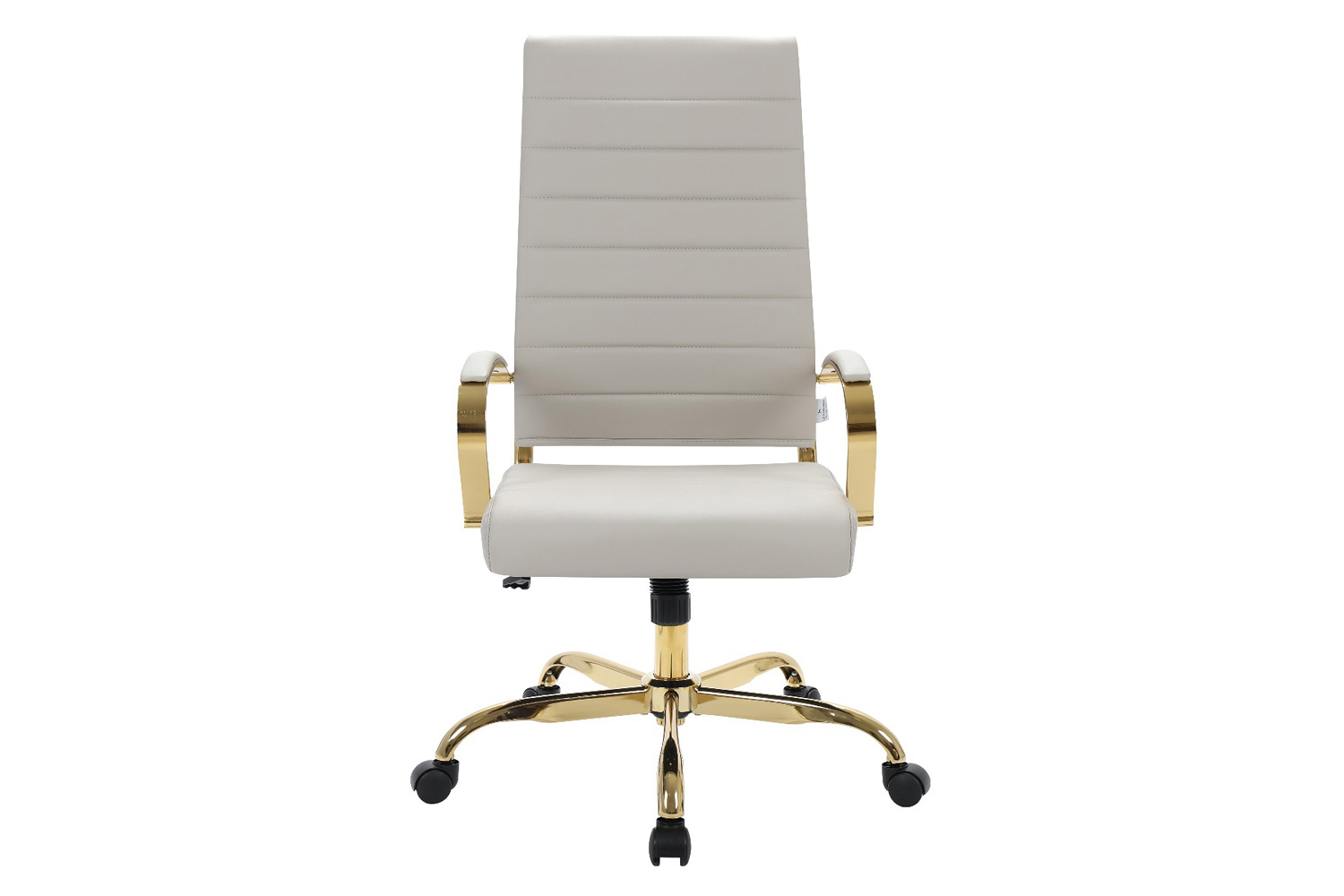 LeisureMod Benmar High-Back Leather Office Chair with Gold Frame - Tan