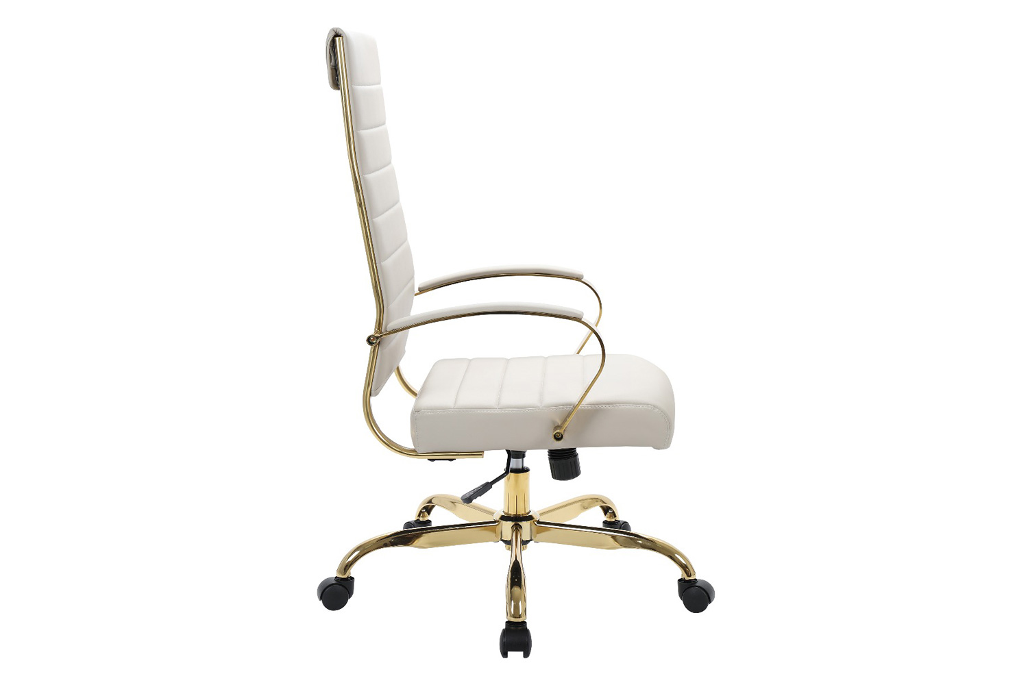 LeisureMod Benmar High-Back Leather Office Chair with Gold Frame - Tan