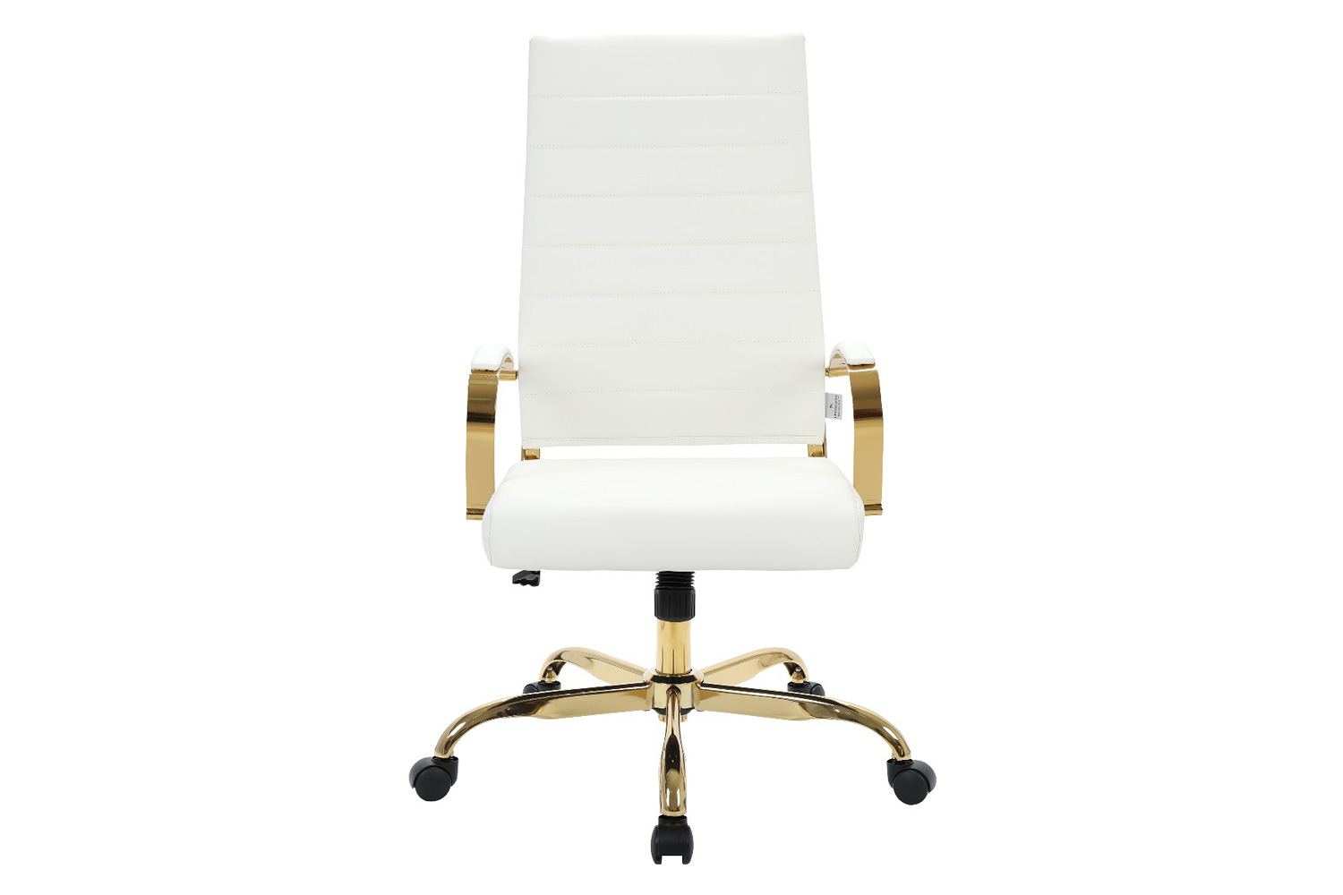 LeisureMod Benmar High-Back Leather Office Chair with Gold Frame - White