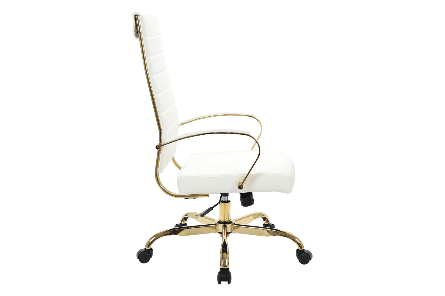 LeisureMod Benmar High-Back Leather Office Chair with Gold Frame - White