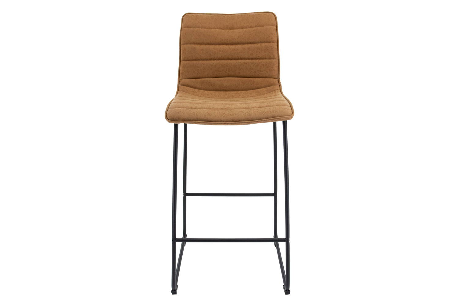 LeisureMod Brooklyn 29.9" Modern Leather Bar Stool with Black Iron Base and Footrest - Light Brown