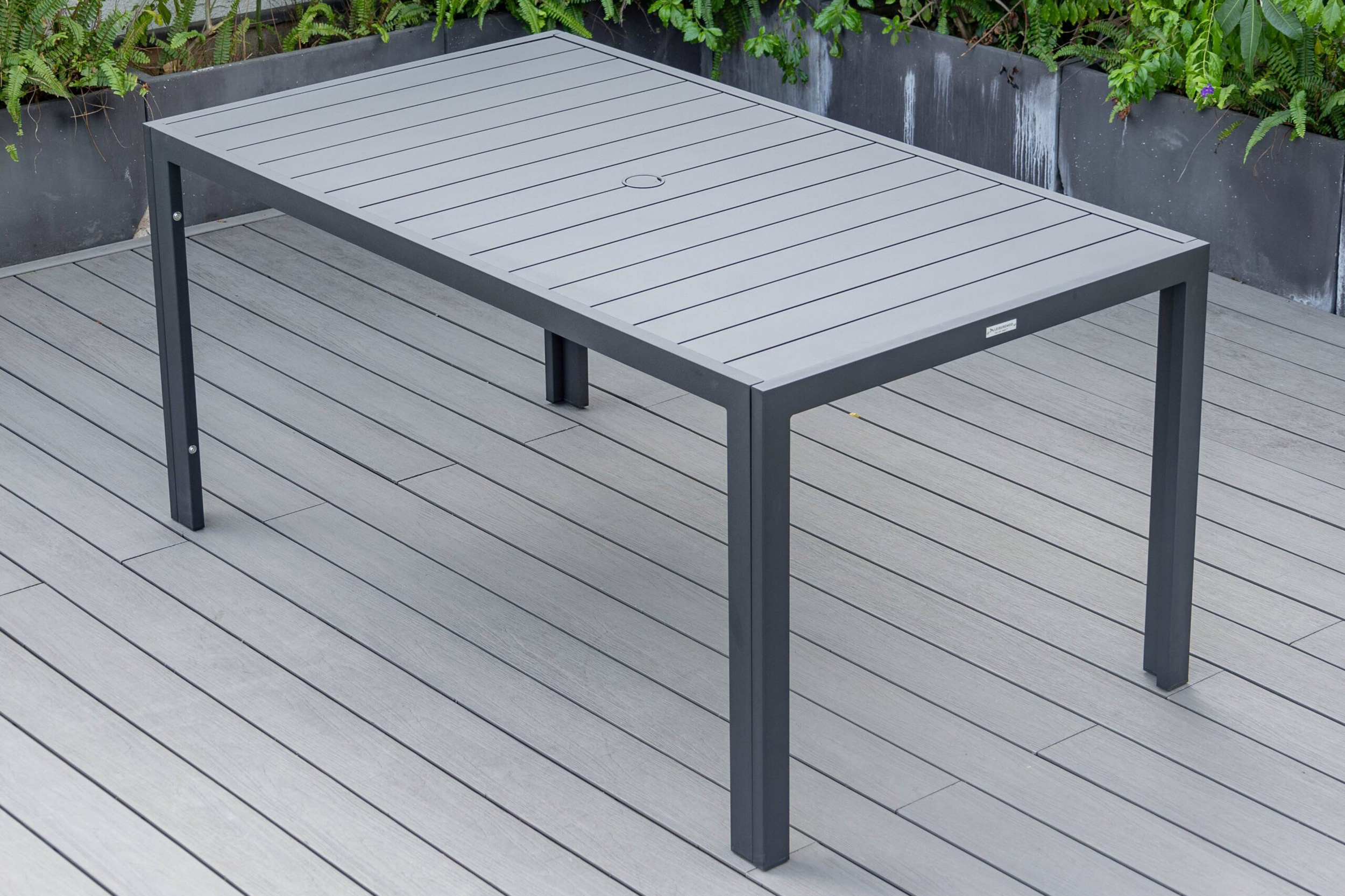 LeisureMod Chelsea Modern 7-Piece Outdoor Dining Set in Black Aluminum with Removable Cushions - Charcoal Black