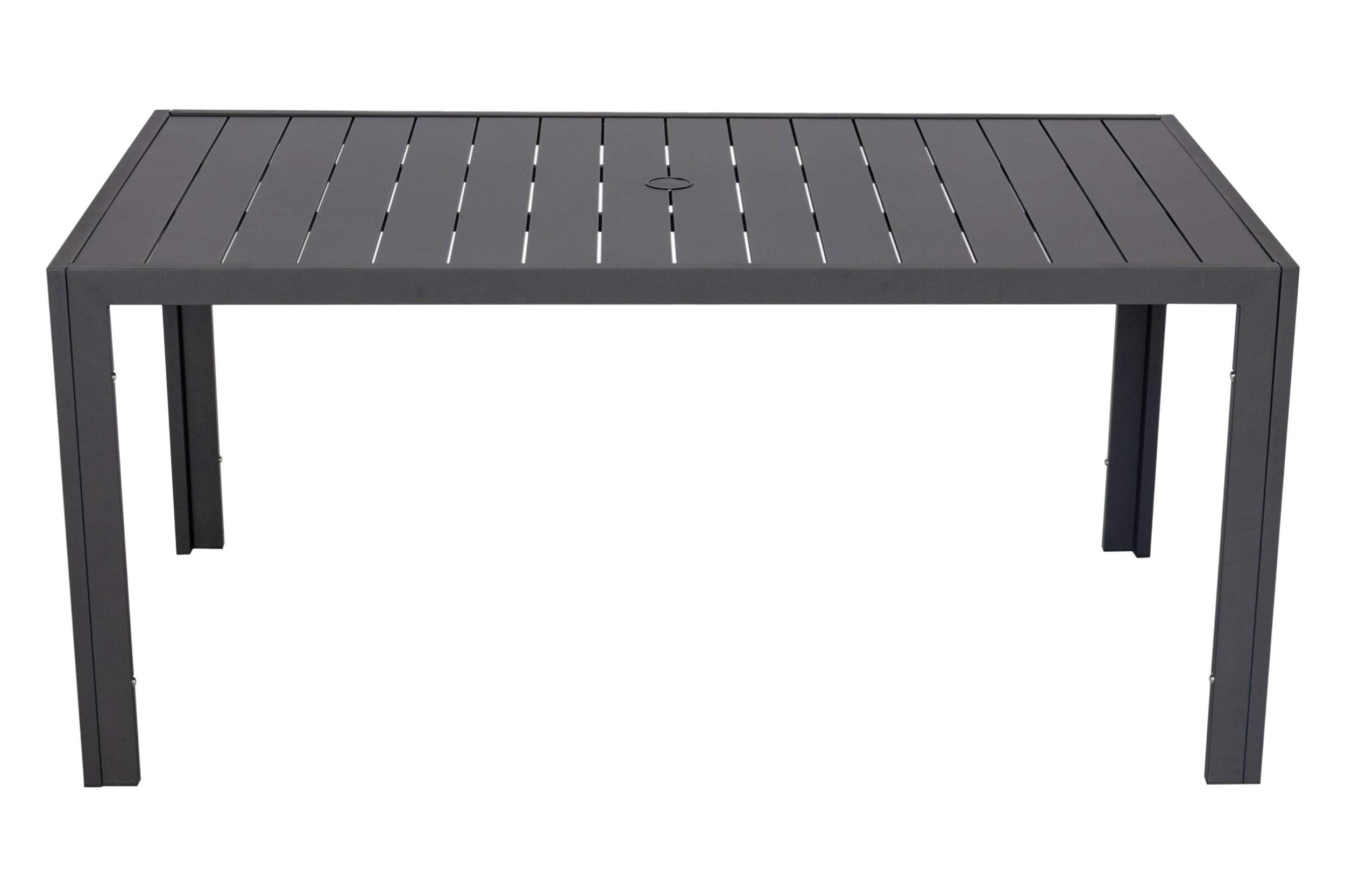 LeisureMod Chelsea Modern 7-Piece Outdoor Dining Set in Black Aluminum with Removable Cushions - Charcoal Black