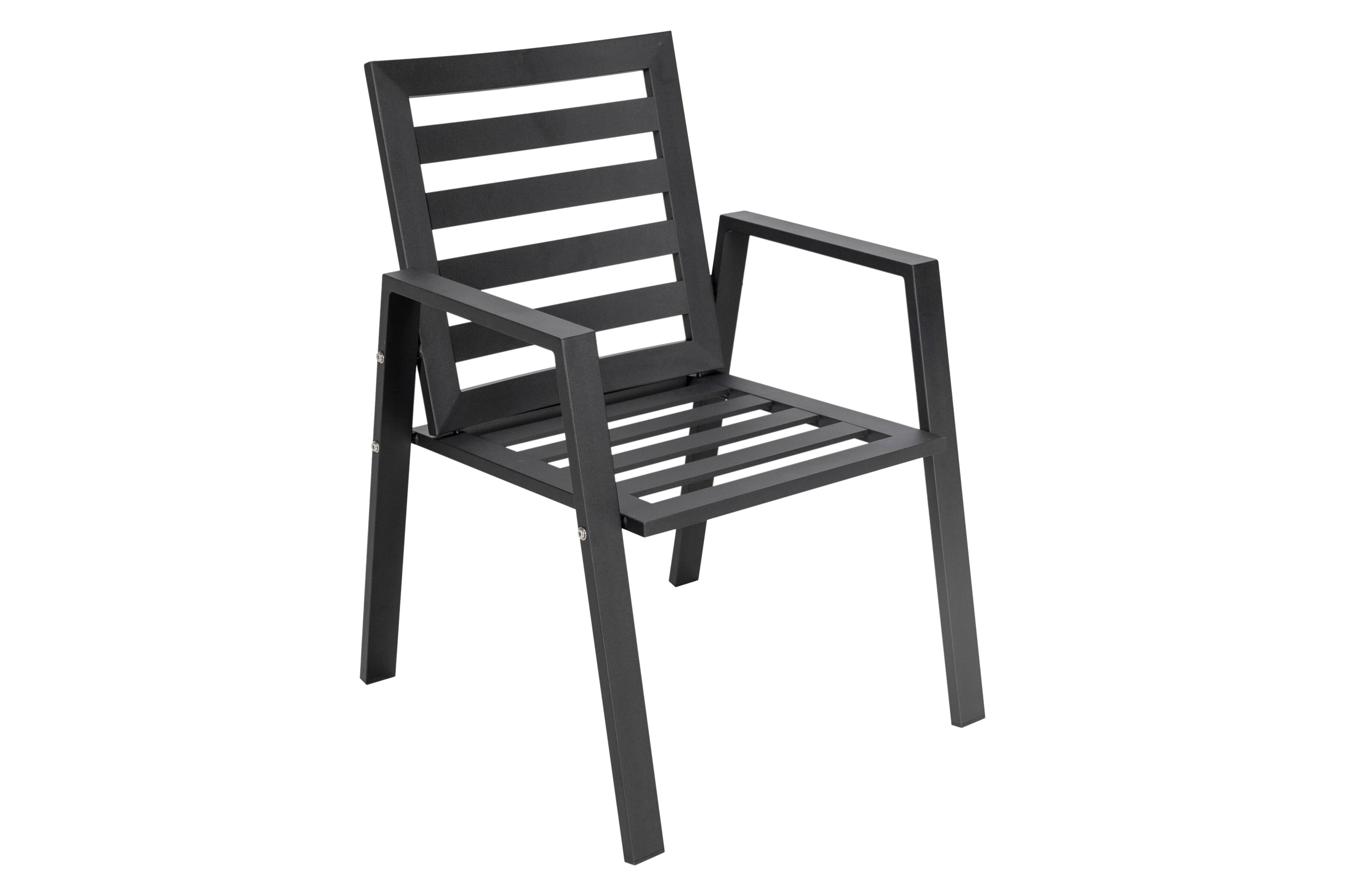 LeisureMod Chelsea Modern 7-Piece Outdoor Dining Set in Black Aluminum with Removable Cushions - Charcoal Blue