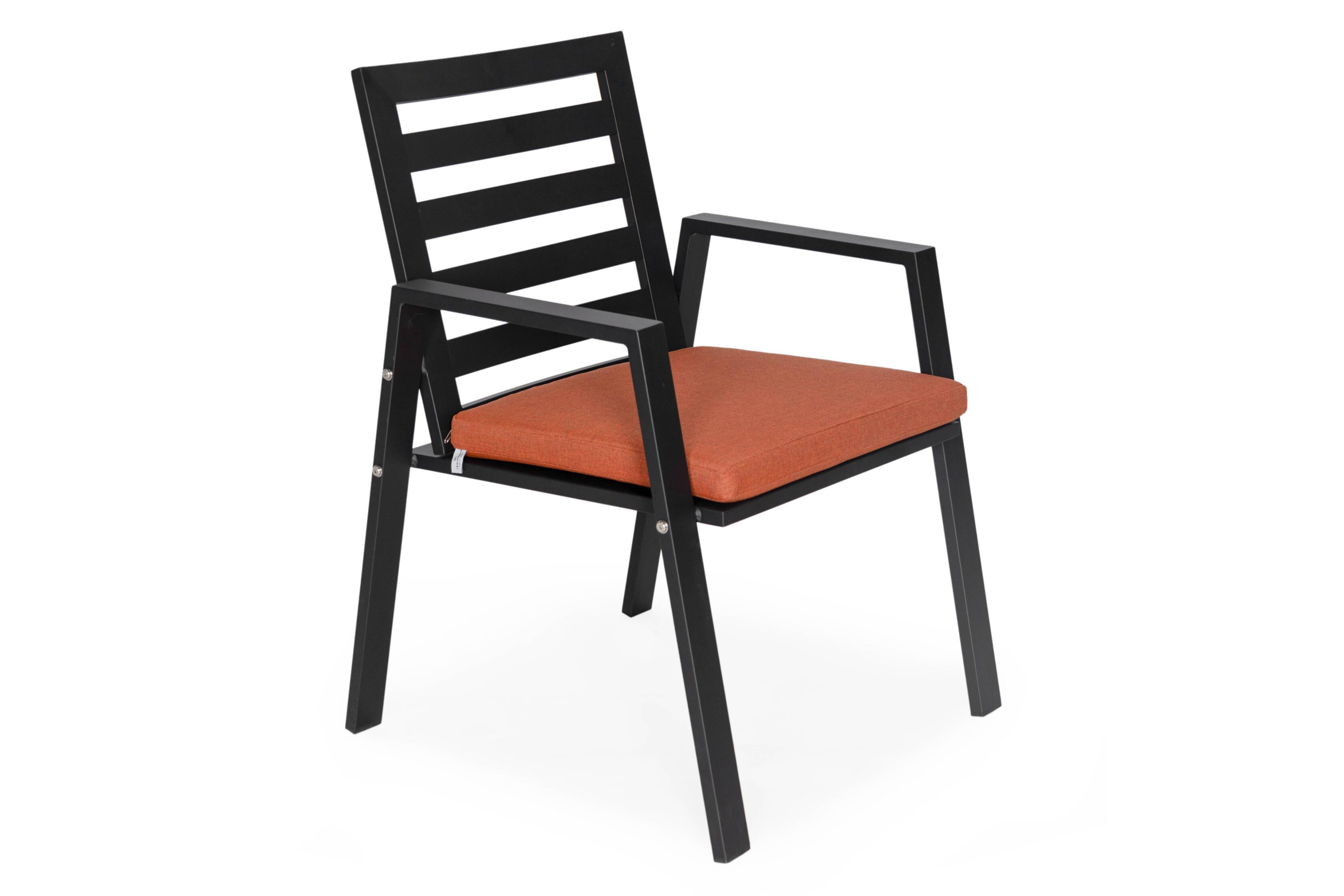 LeisureMod Chelsea Modern 7-Piece Outdoor Dining Set in Black Aluminum with Removable Cushions - Orange