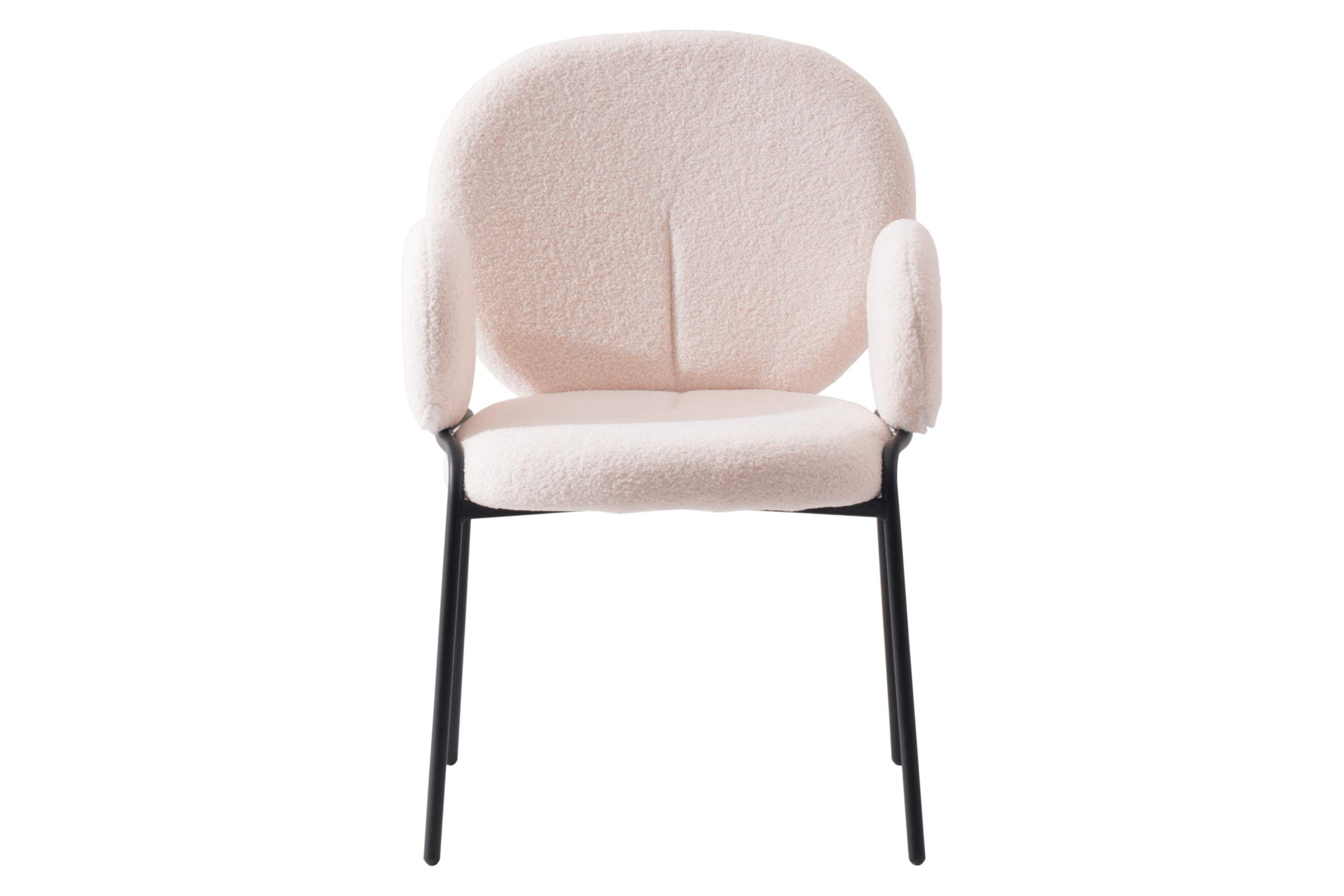 LeisureMod Celestial Modern Boucle Dining Chair with Black Powder-Coated Iron Frame - White