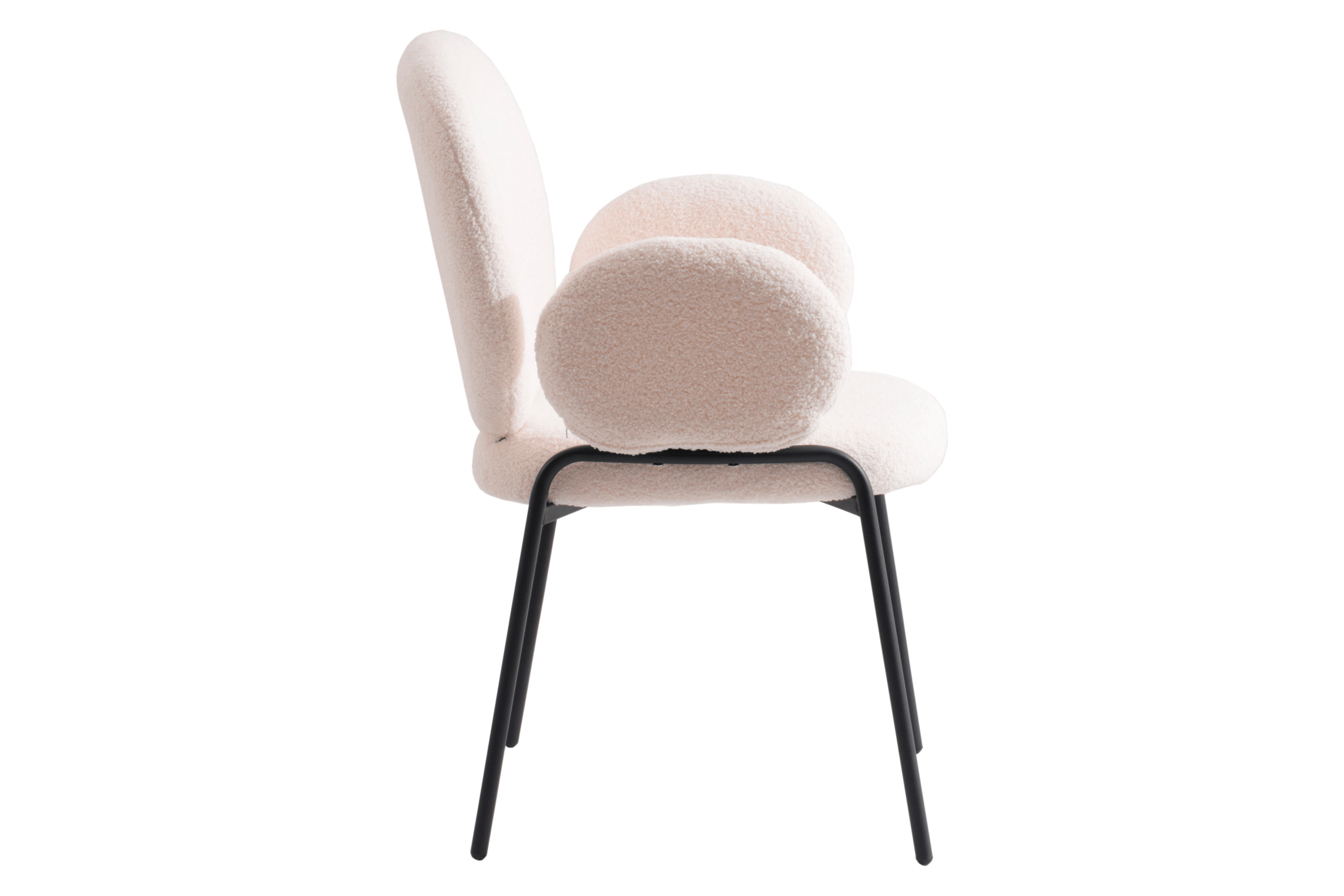 LeisureMod Celestial Modern Boucle Dining Chair with Black Powder-Coated Iron Frame - White