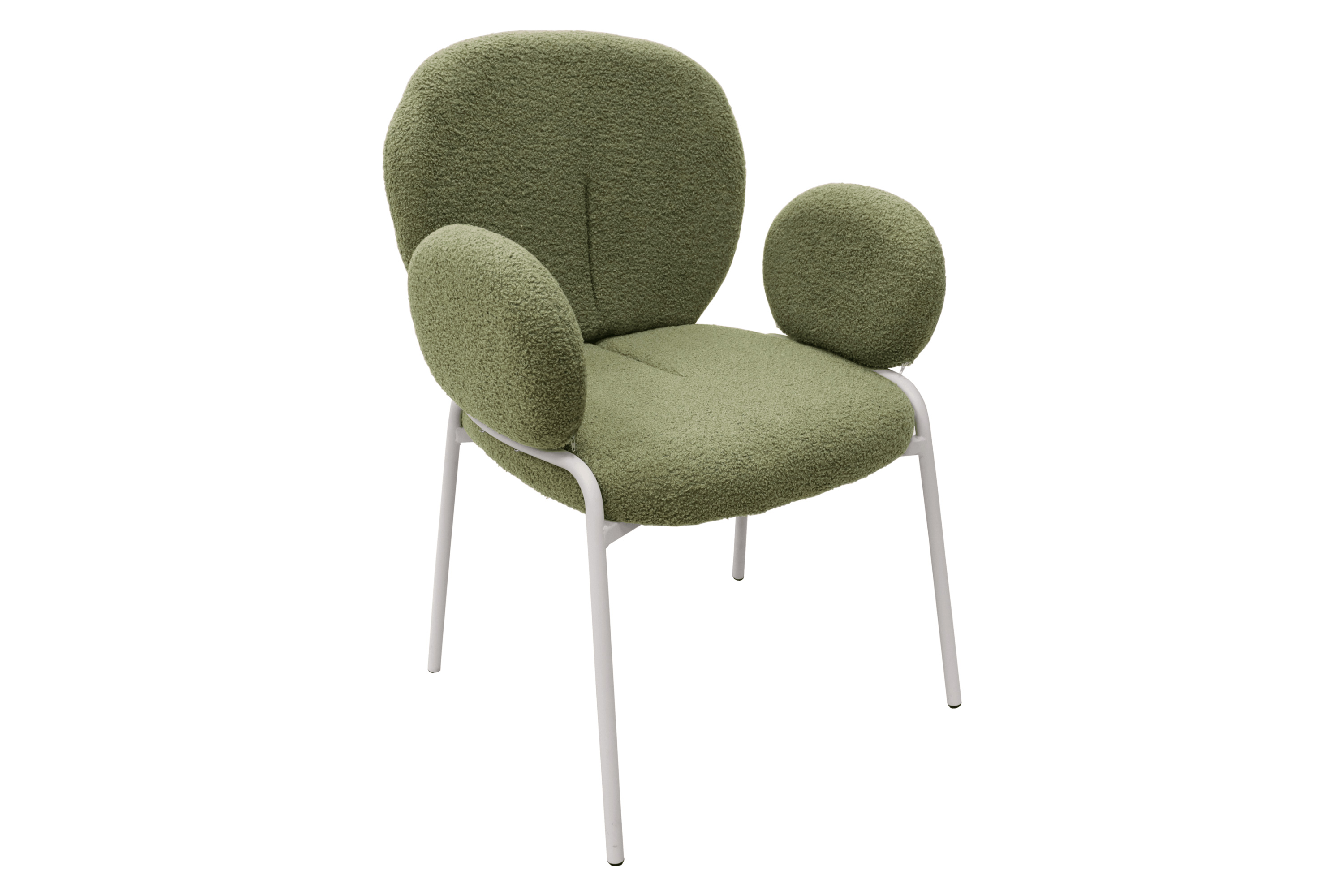 LeisureMod - Celestial Boucle Dining Chair with White Powder-Coated Iron Frame