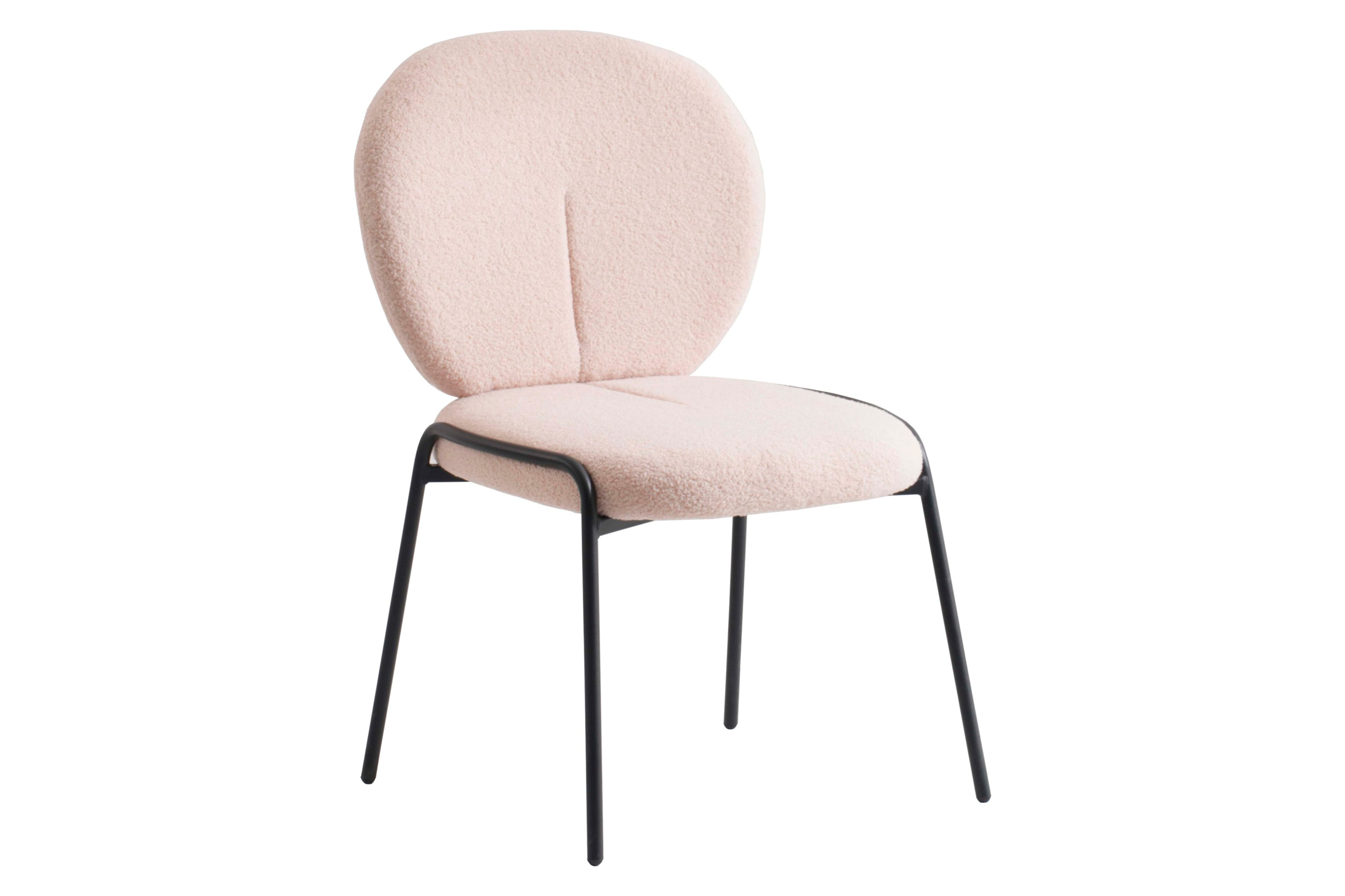 LeisureMod - Celestial Mid-Century Modern Boucle Dining Side Chair with Black Powder Coated Iron Frame