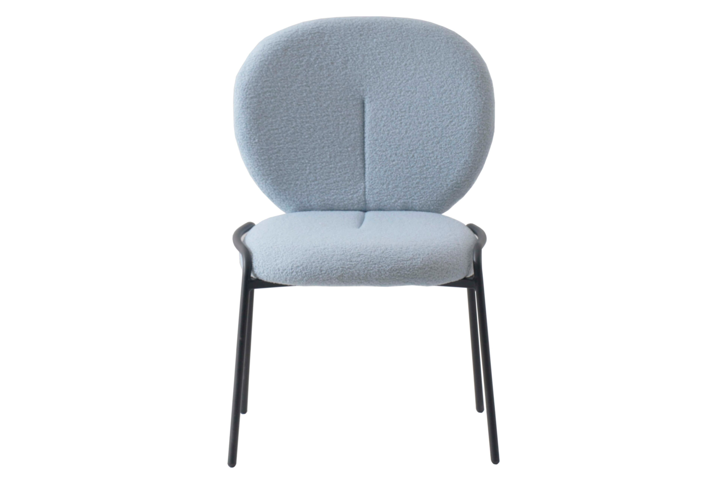LeisureMod Celestial Mid-Century Modern Boucle Dining Side Chair with Black Powder Coated Iron Frame - Blue