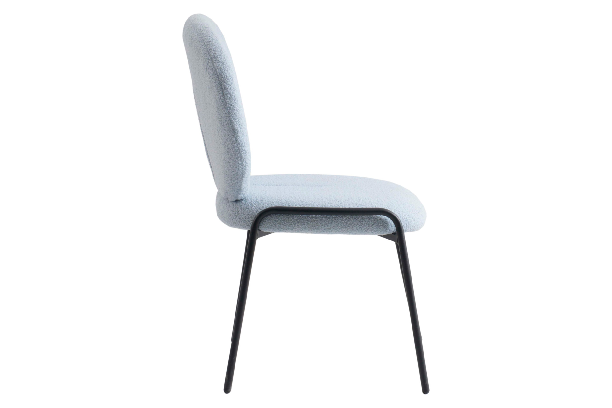 LeisureMod Celestial Mid-Century Modern Boucle Dining Side Chair with Black Powder Coated Iron Frame - Blue