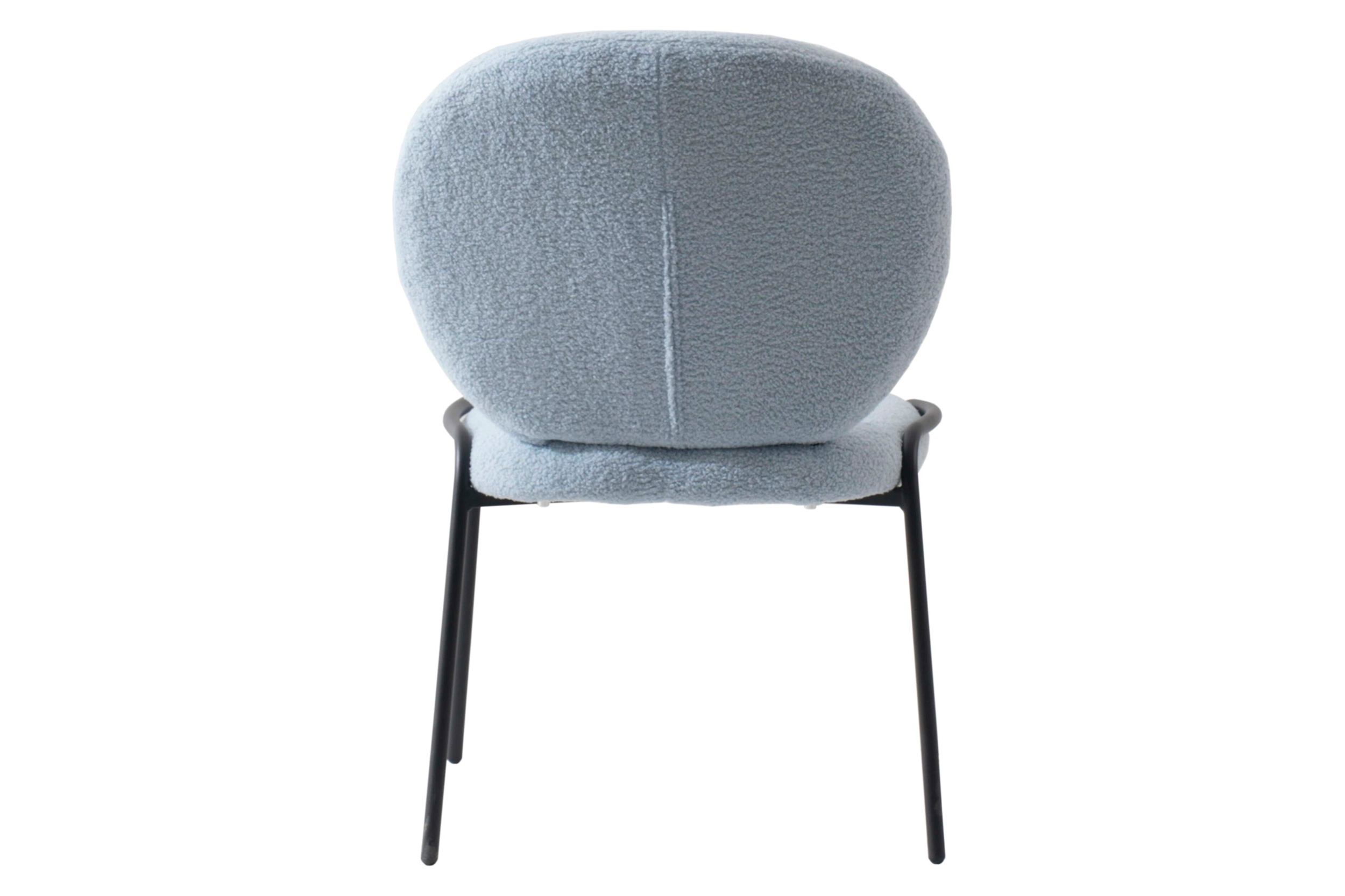 LeisureMod Celestial Mid-Century Modern Boucle Dining Side Chair with Black Powder Coated Iron Frame - Blue