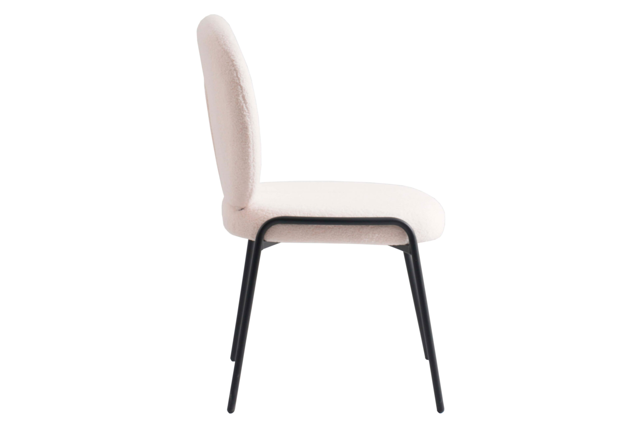 LeisureMod Celestial Mid-Century Modern Boucle Dining Side Chair with Black Powder Coated Iron Frame - White