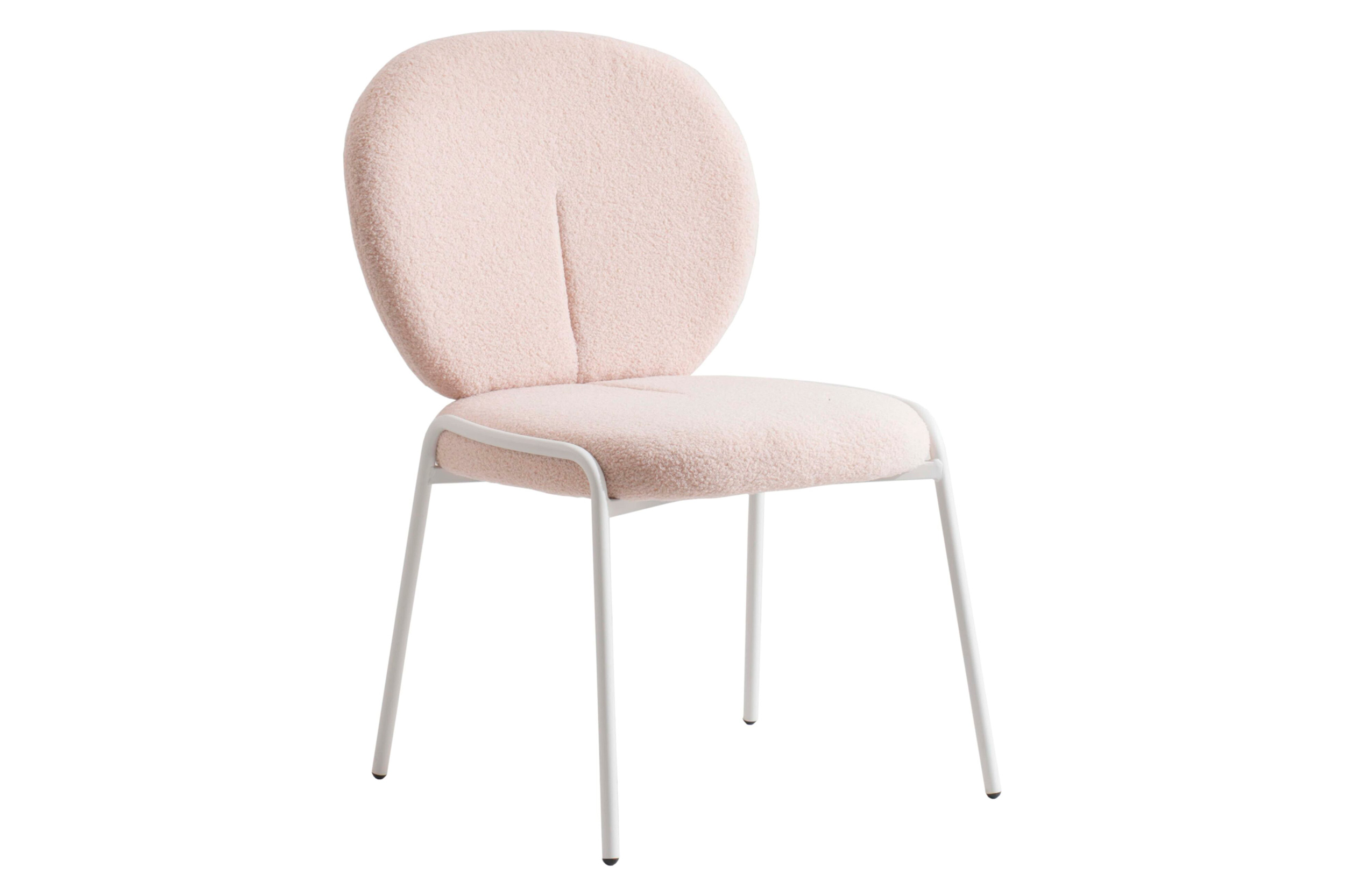 LeisureMod - Celestial Mid-Century Modern Boucle Dining Side Chair with White Powder Coated Iron Frame