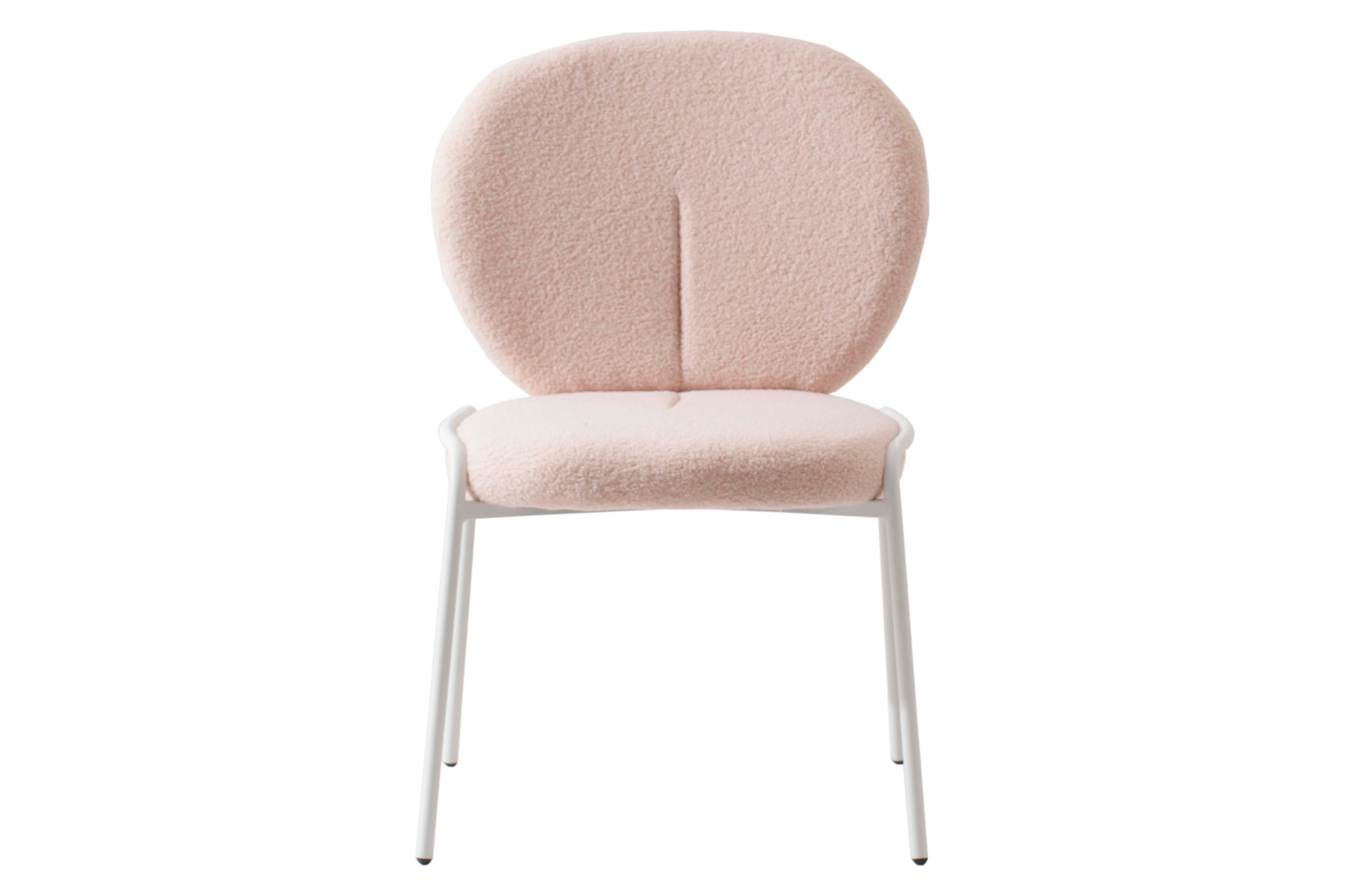 LeisureMod Celestial Mid-Century Modern Boucle Dining Side Chair with White Powder Coated Iron Frame - Beige