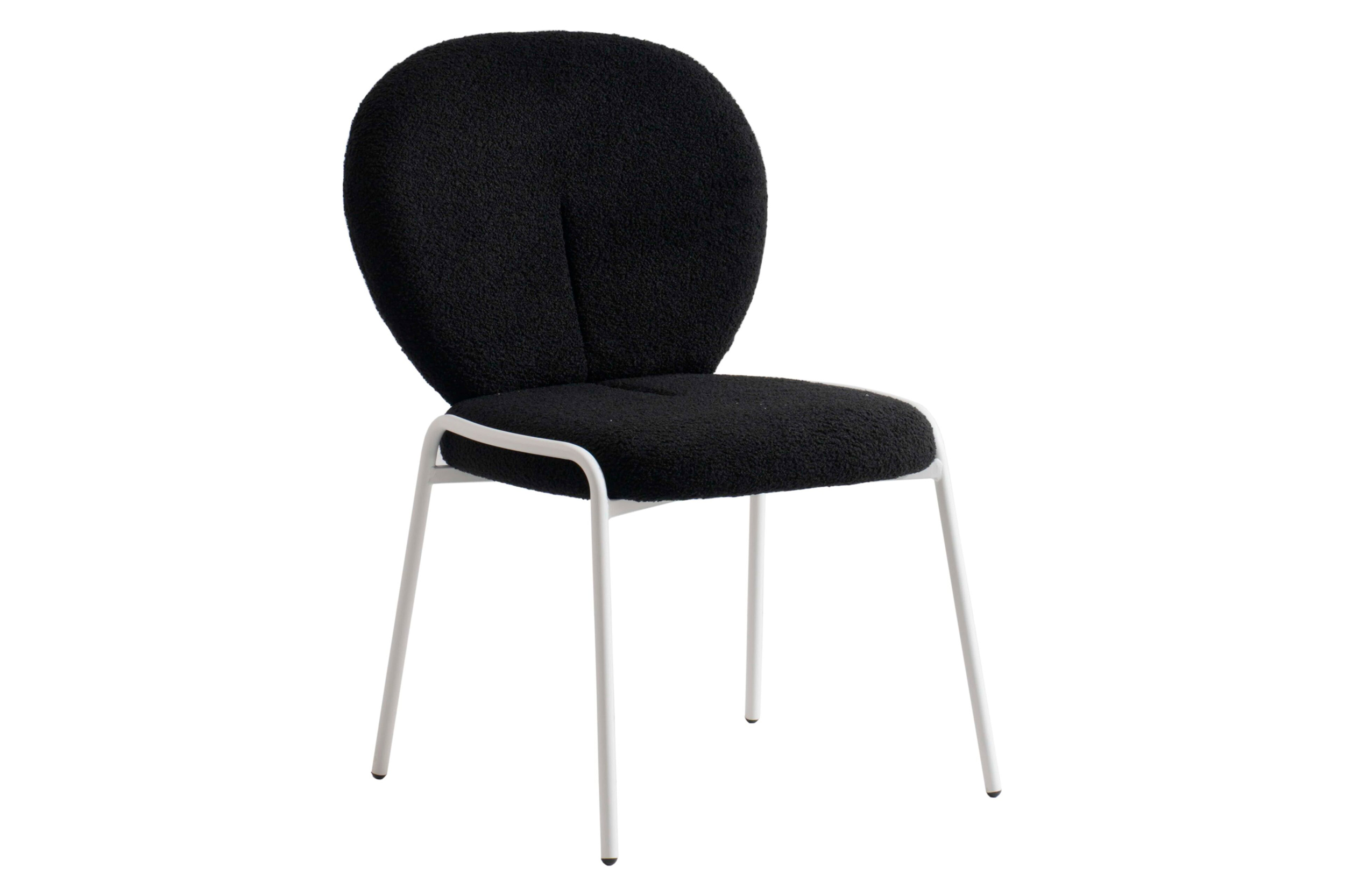 LeisureMod - Celestial Mid-Century Modern Boucle Dining Side Chair with White Powder Coated Iron Frame