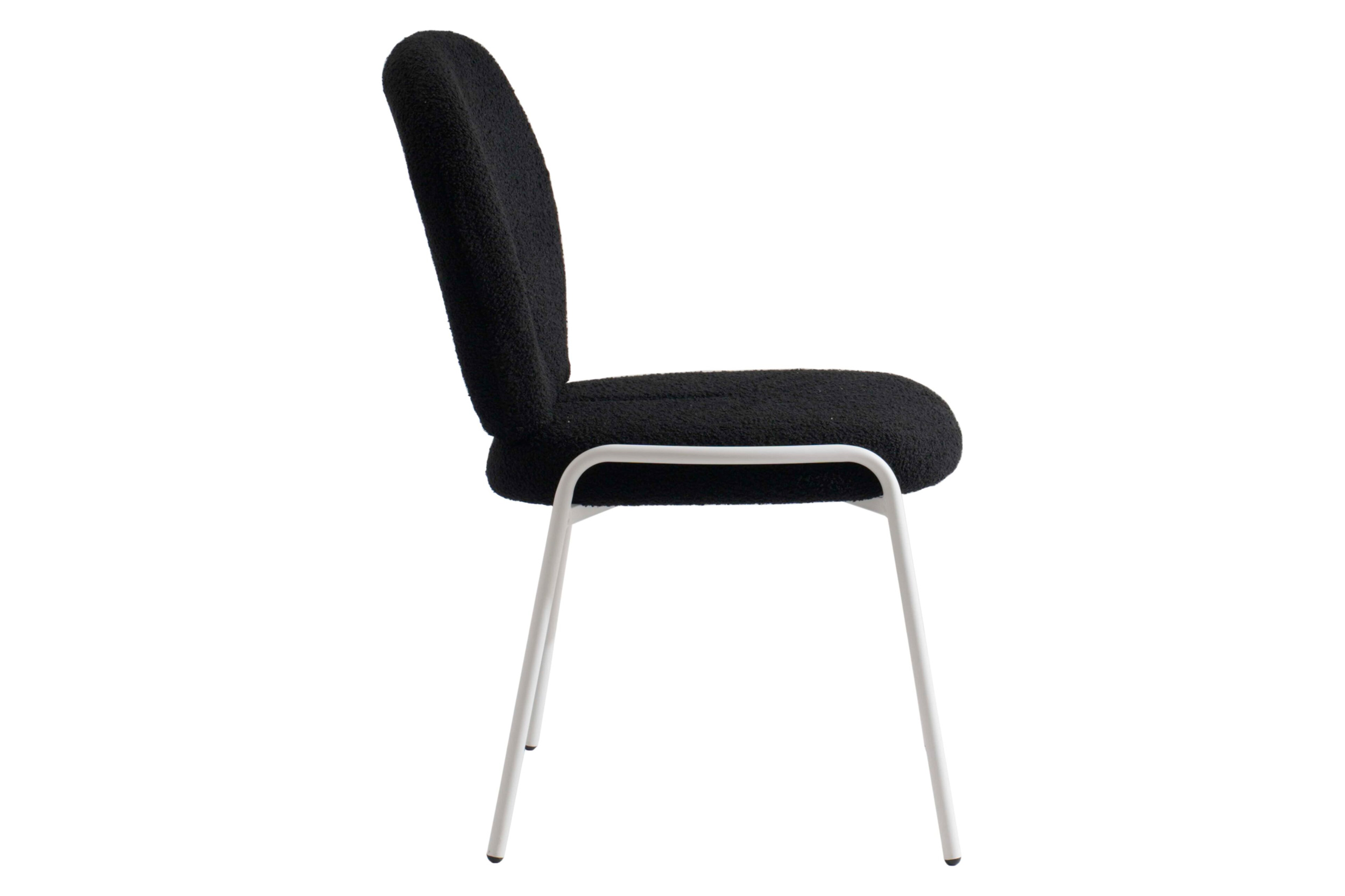 LeisureMod Celestial Mid-Century Modern Boucle Dining Side Chair with White Powder Coated Iron Frame - Black