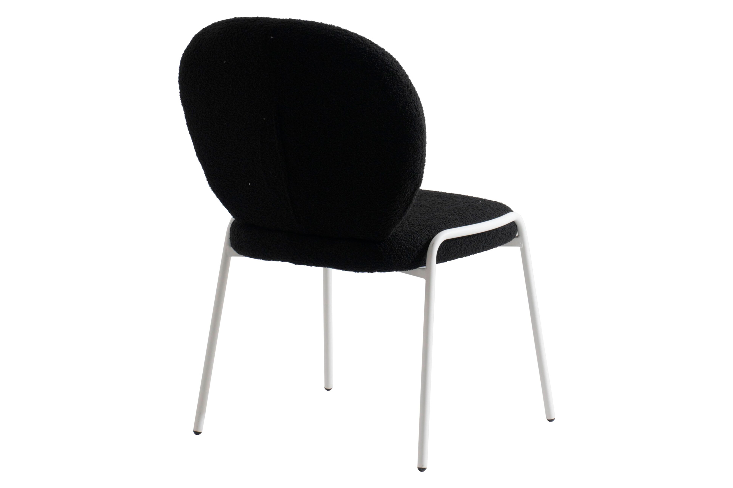 LeisureMod Celestial Mid-Century Modern Boucle Dining Side Chair with White Powder Coated Iron Frame - Black