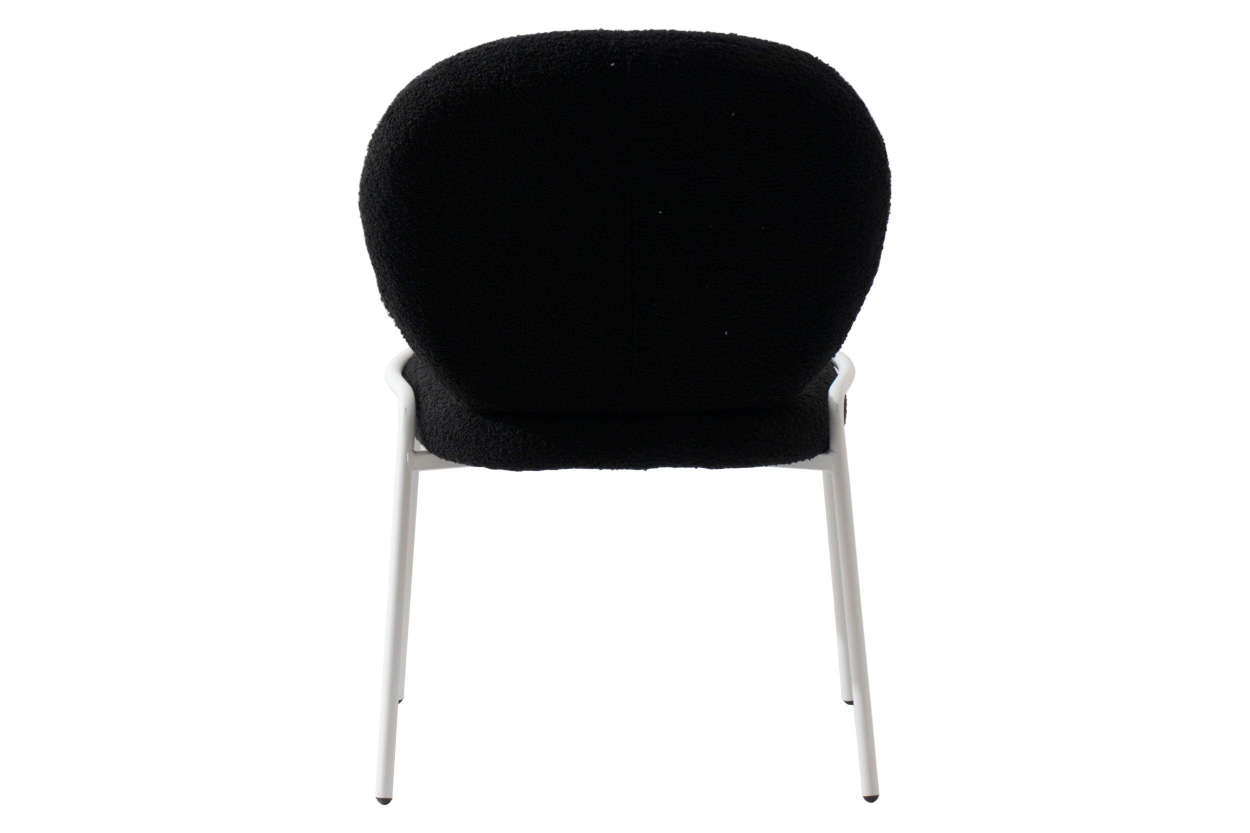 LeisureMod Celestial Mid-Century Modern Boucle Dining Side Chair with White Powder Coated Iron Frame - Black
