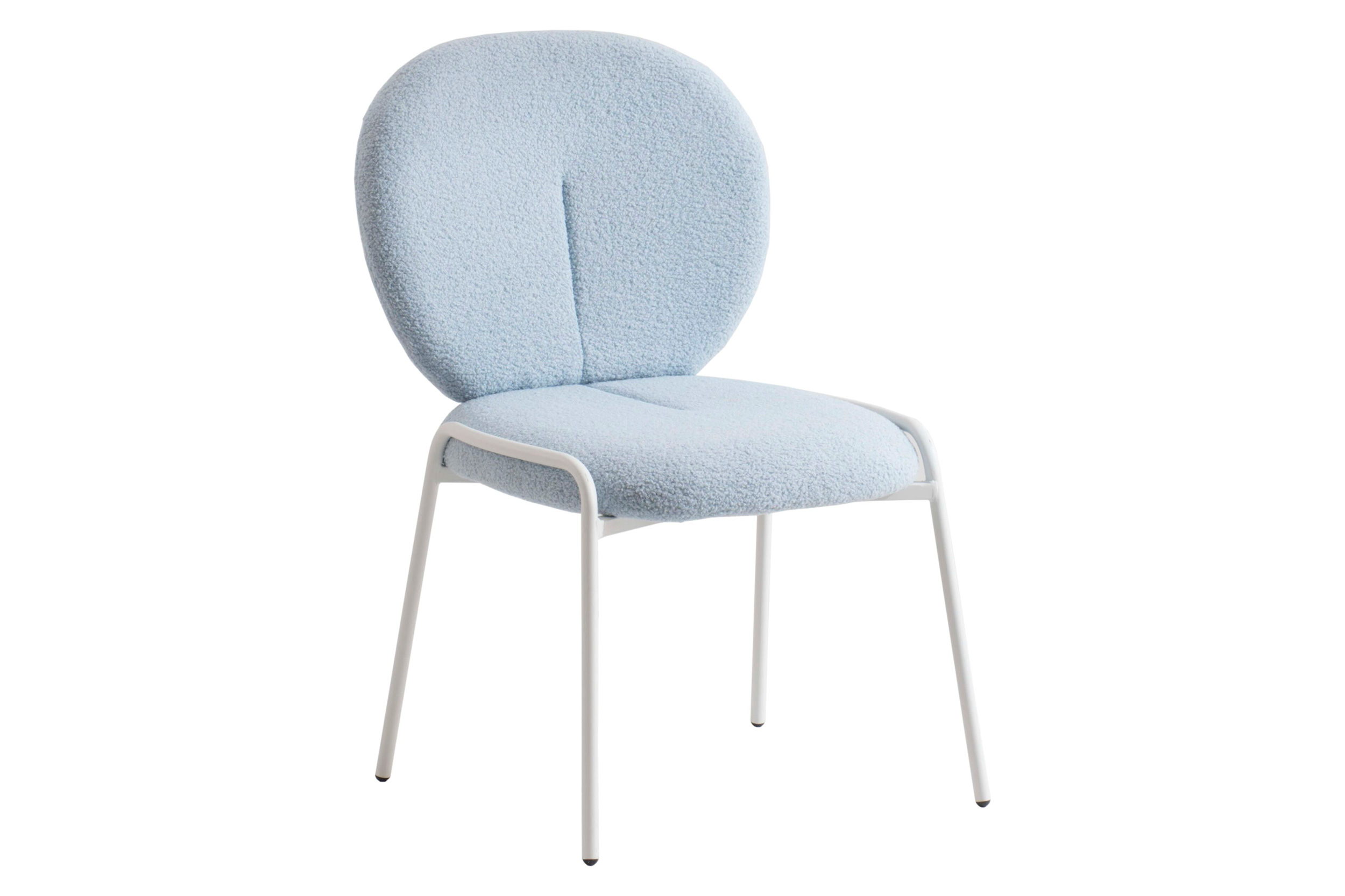 LeisureMod - Celestial Mid-Century Modern Boucle Dining Side Chair with White Powder Coated Iron Frame