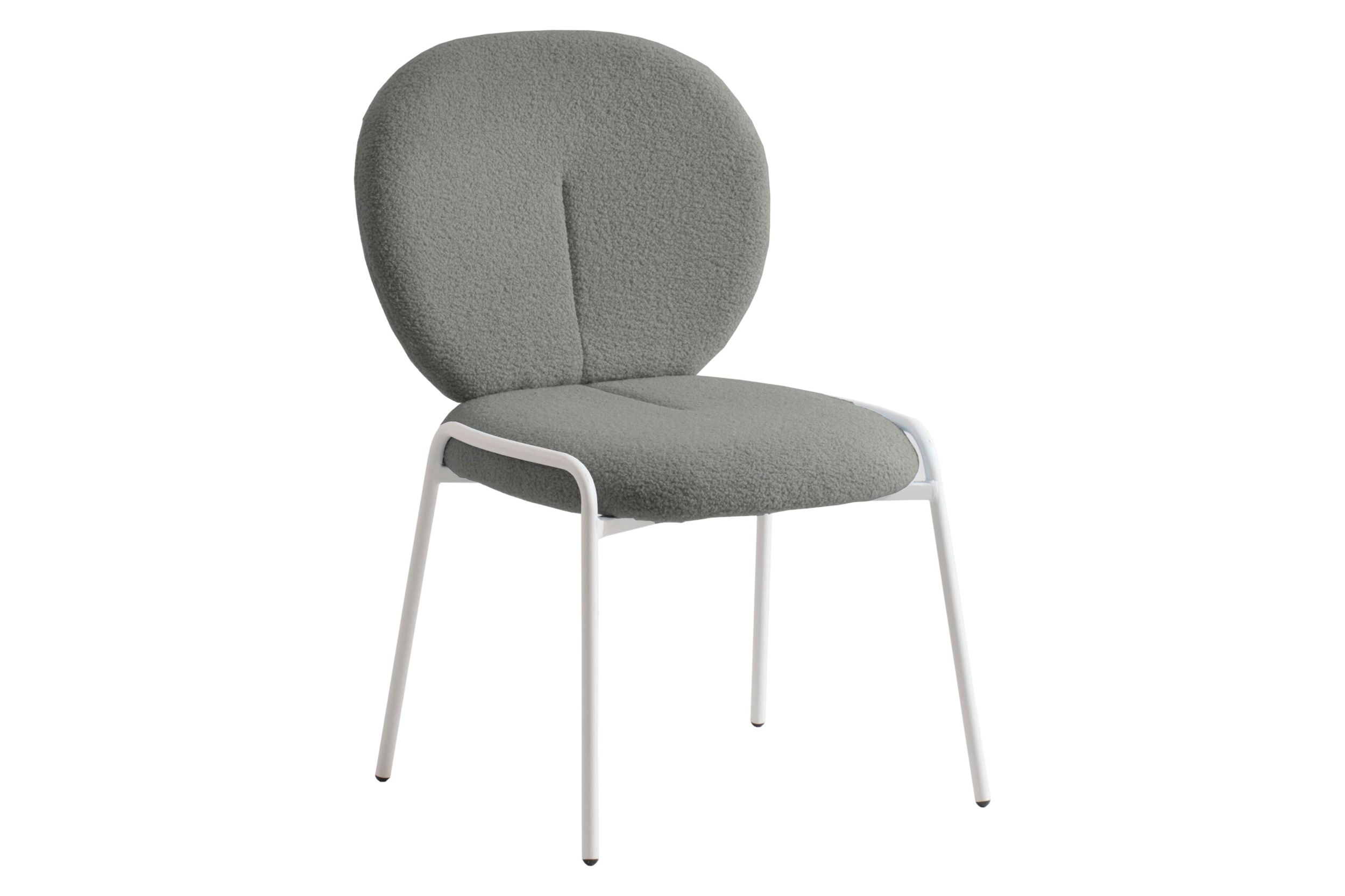 LeisureMod - Celestial Mid-Century Modern Boucle Dining Side Chair with White Powder Coated Iron Frame