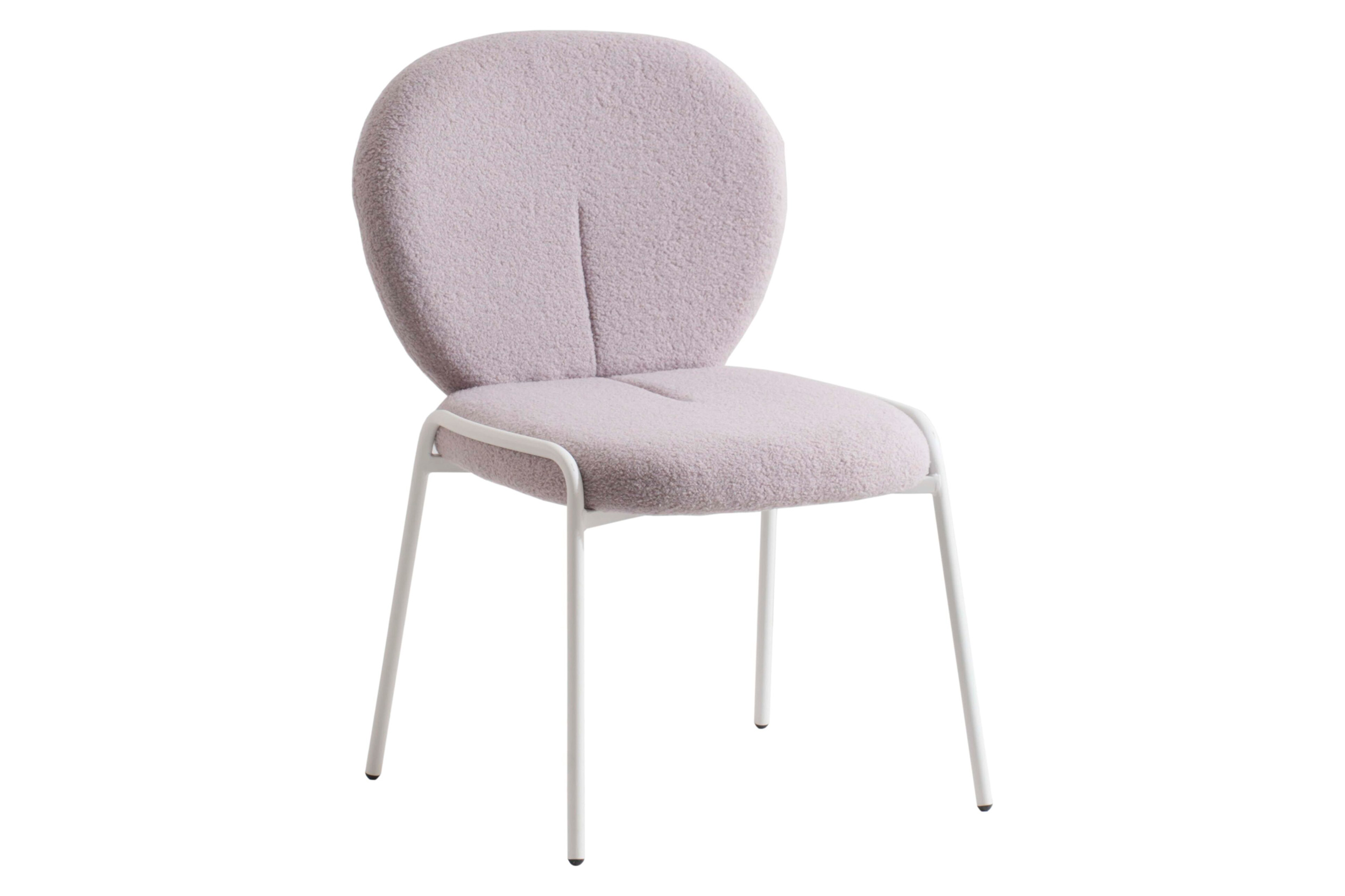 LeisureMod - Celestial Mid-Century Modern Boucle Dining Side Chair with White Powder Coated Iron Frame