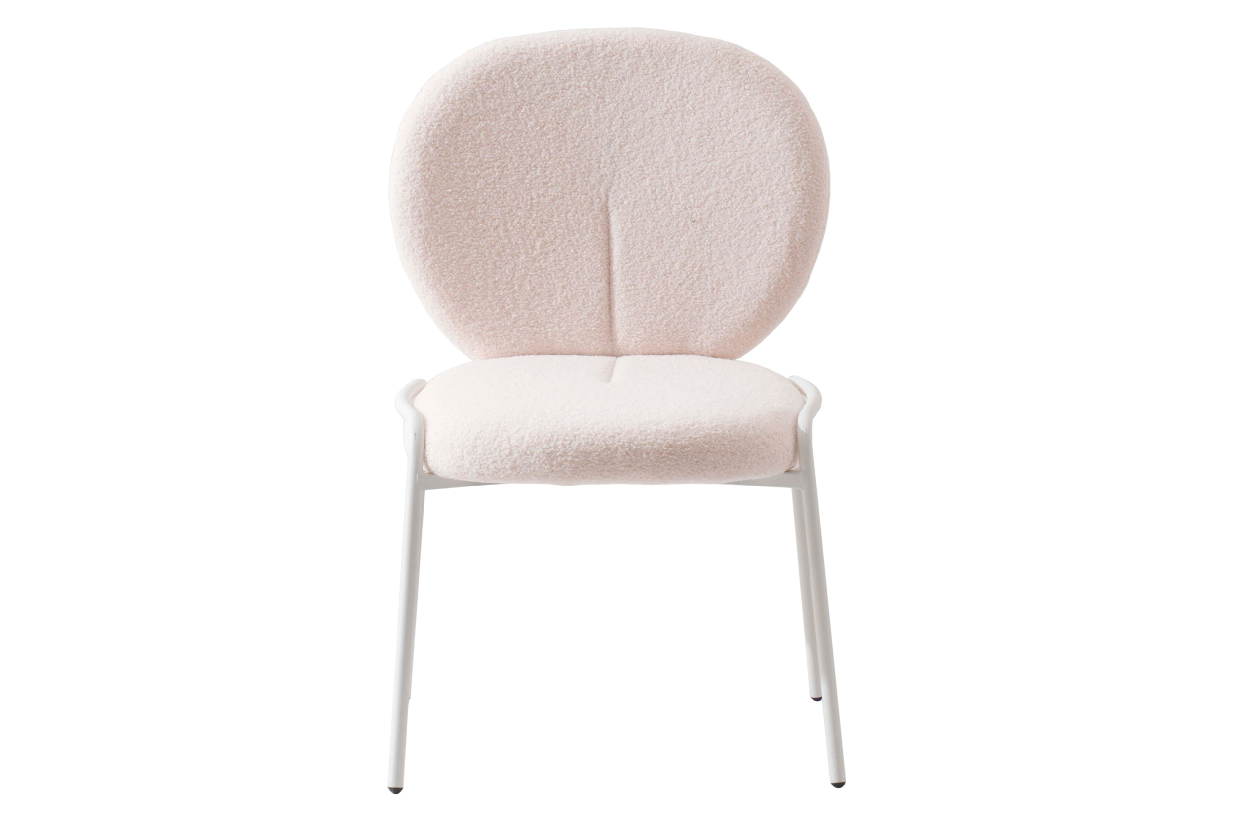 LeisureMod - Celestial Mid-Century Modern Boucle Dining Side Chair with White Powder Coated Iron Frame