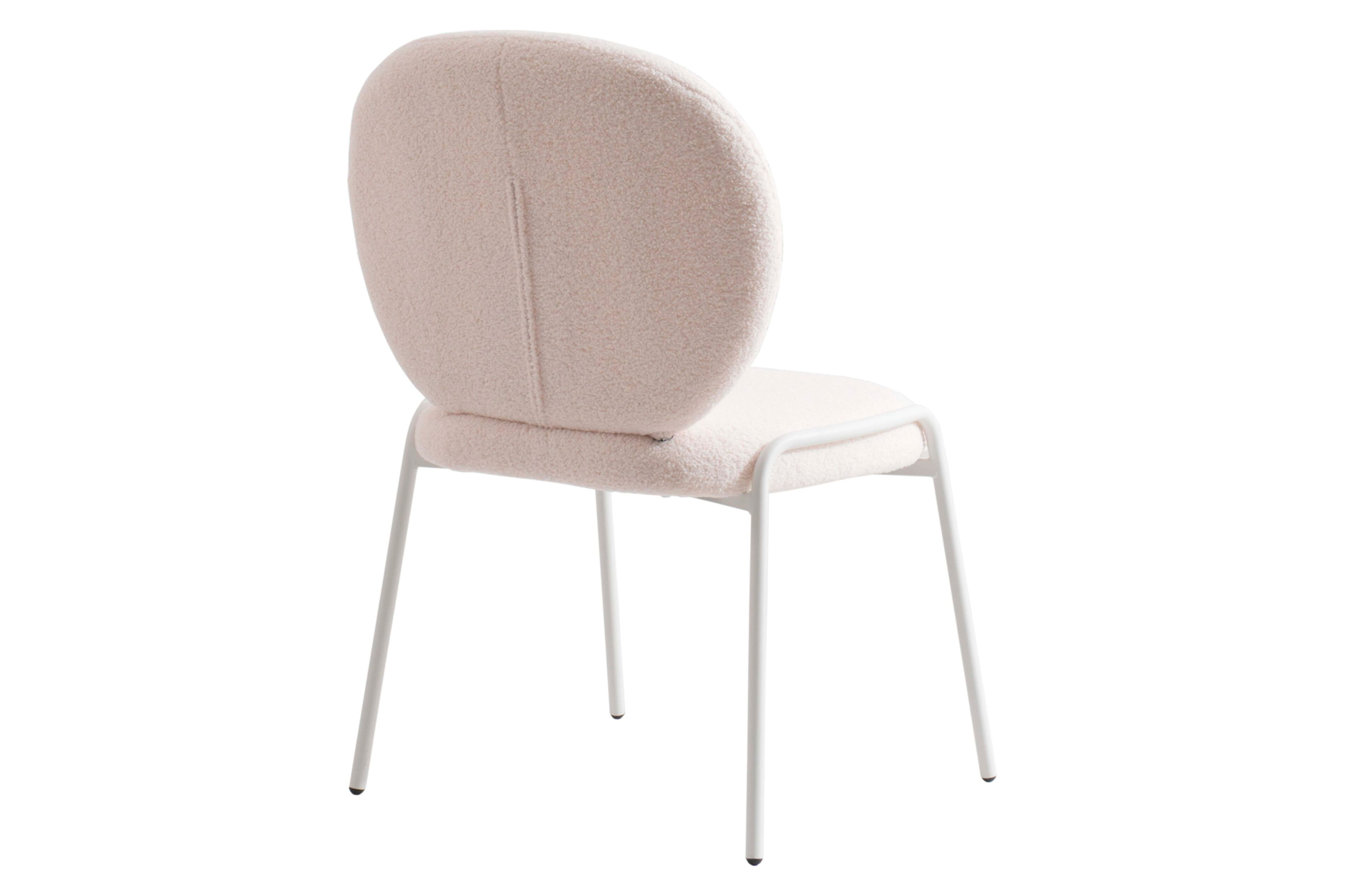 LeisureMod Celestial Mid-Century Modern Boucle Dining Side Chair with White Powder Coated Iron Frame - White