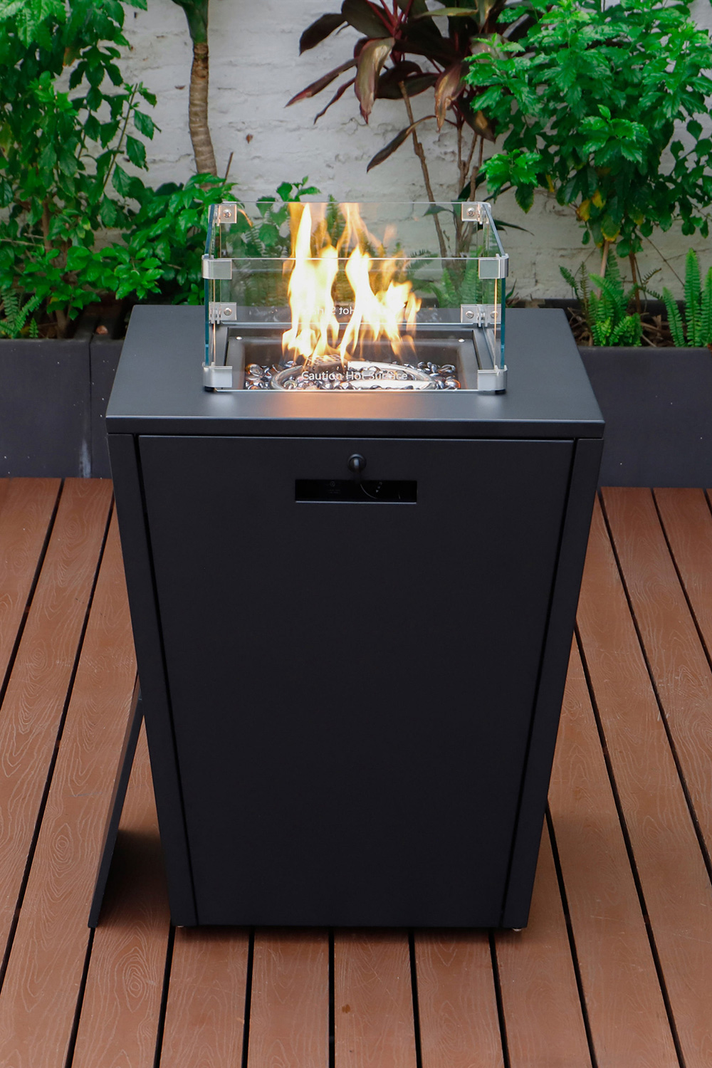 LeisureMod Chelsea Aluminum Patio Modern Propane Fire Pit Side Table - Black