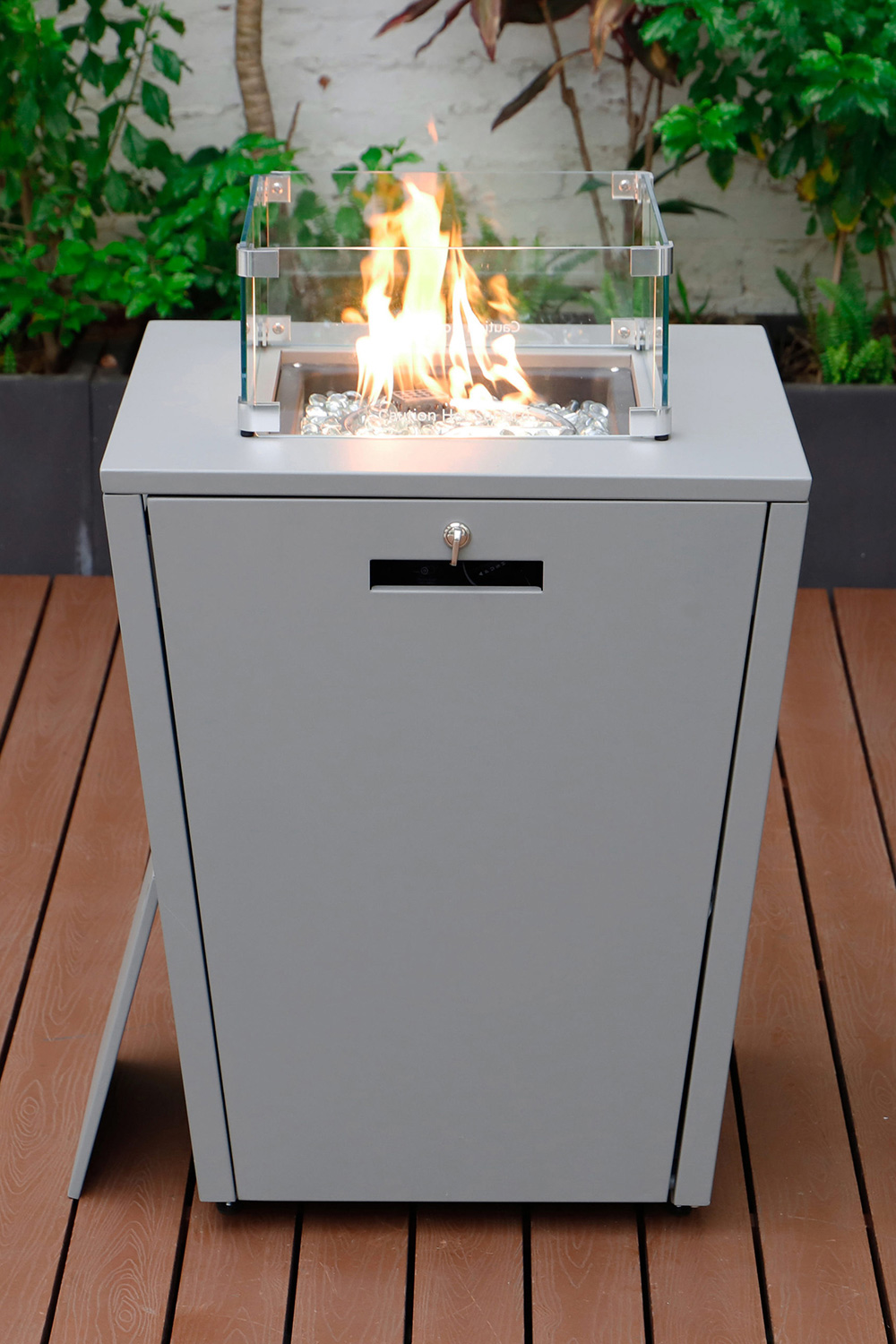 LeisureMod Chelsea Aluminum Patio Modern Propane Fire Pit Side Table - Gray