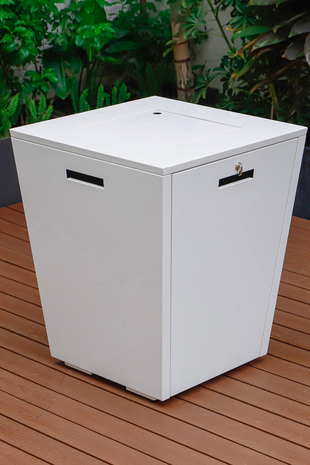 LeisureMod Chelsea Aluminum Patio Modern Propane Fire Pit Side Table - White