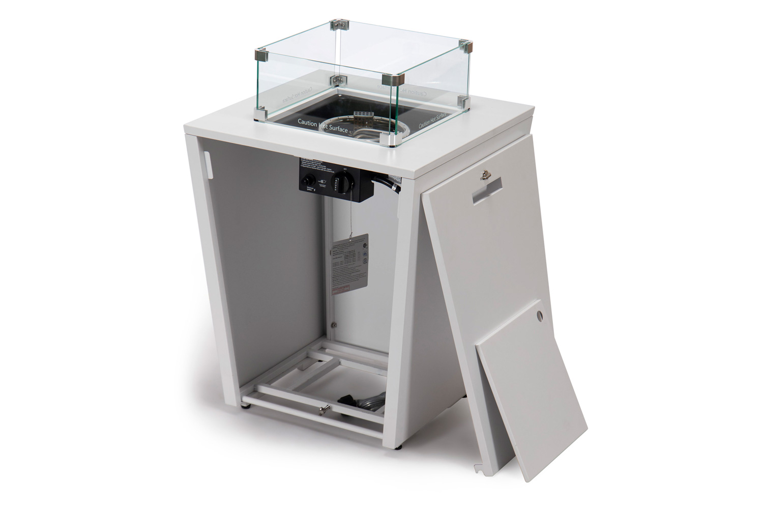 LeisureMod Chelsea Aluminum Patio Modern Propane Fire Pit Side Table - White