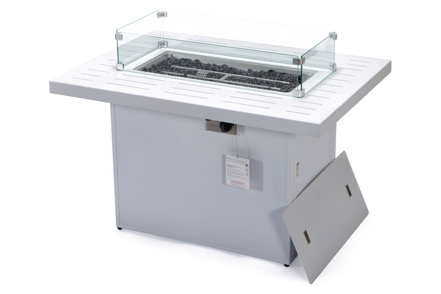 LeisureMod Chelsea Patio Modern Black Aluminum Propane Fire Pit Table - White