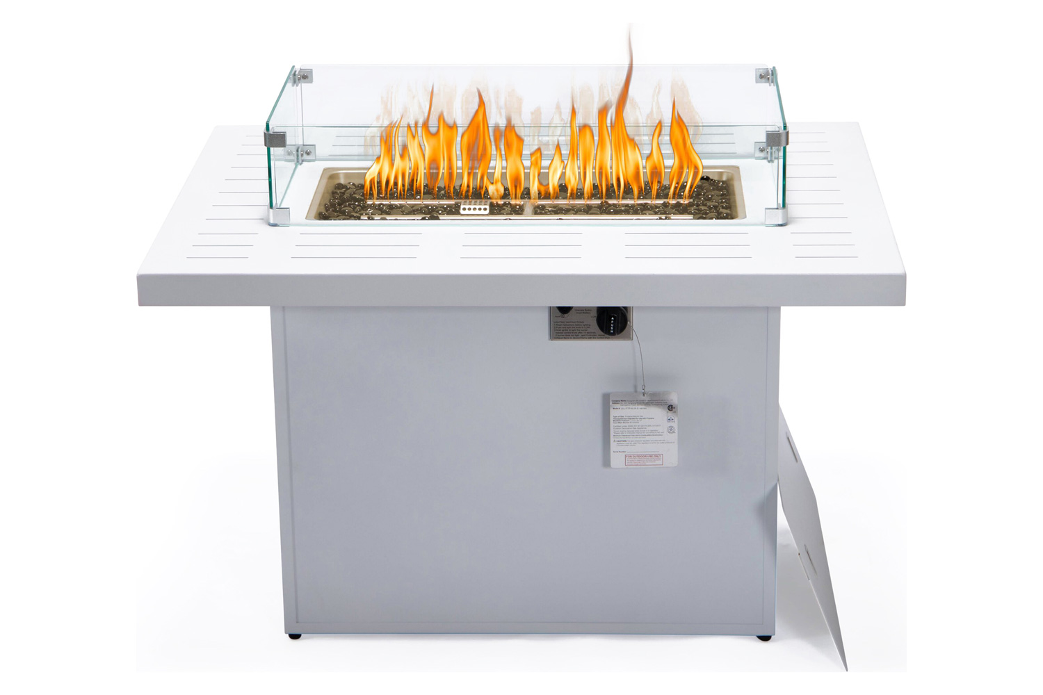 LeisureMod Chelsea Patio Modern Black Aluminum Propane Fire Pit Table - White