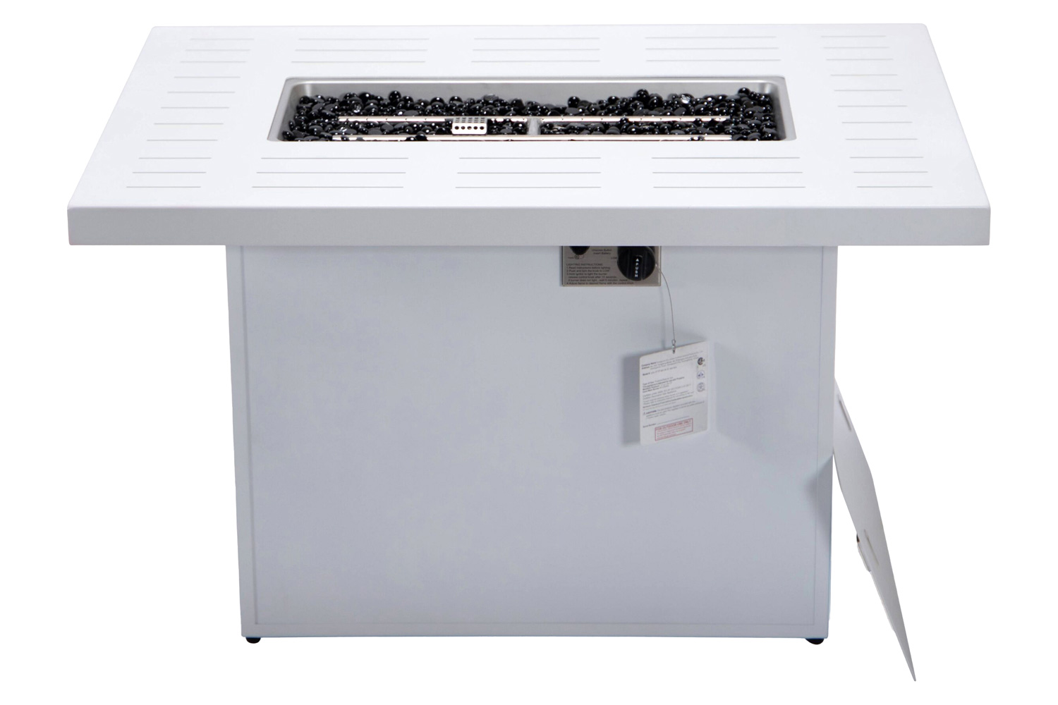 LeisureMod Chelsea Patio Modern Black Aluminum Propane Fire Pit Table - White