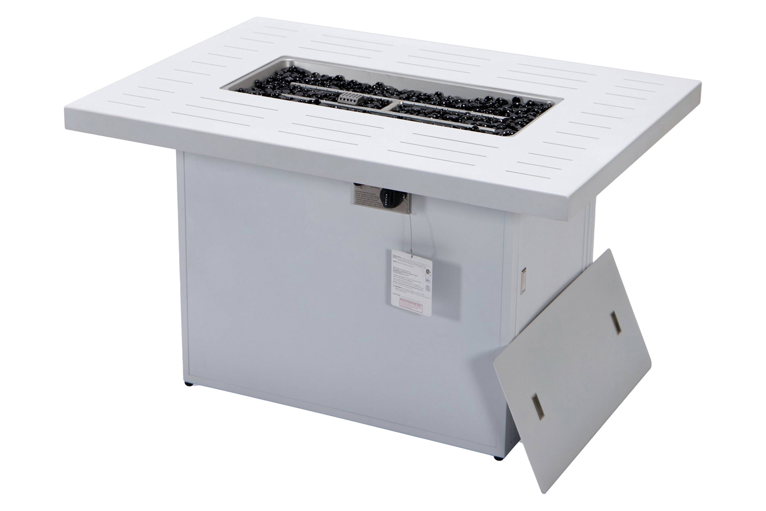 LeisureMod Chelsea Patio Modern Black Aluminum Propane Fire Pit Table - White