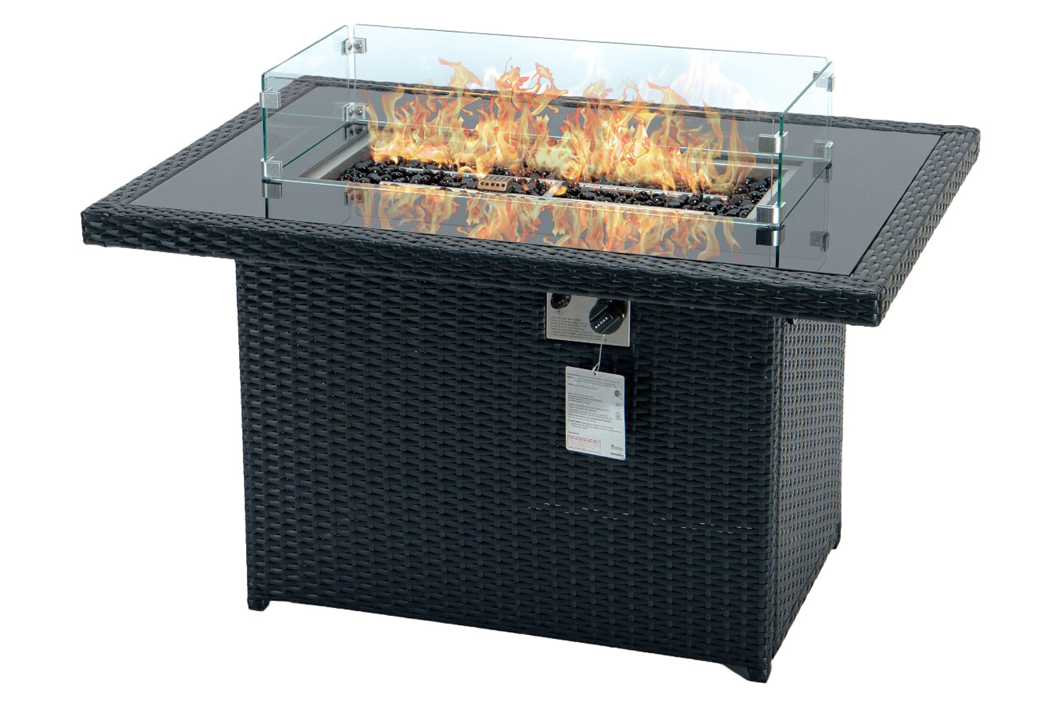 LeisureMod Mace Patio Modern Wicker Propane Fire Pit Table - Black