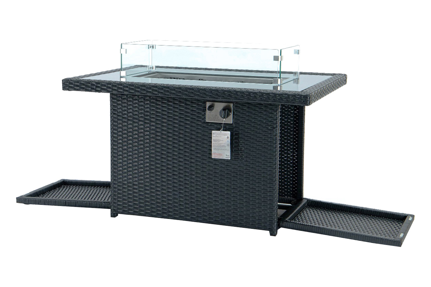 LeisureMod Mace Patio Modern Wicker Propane Fire Pit Table - Black