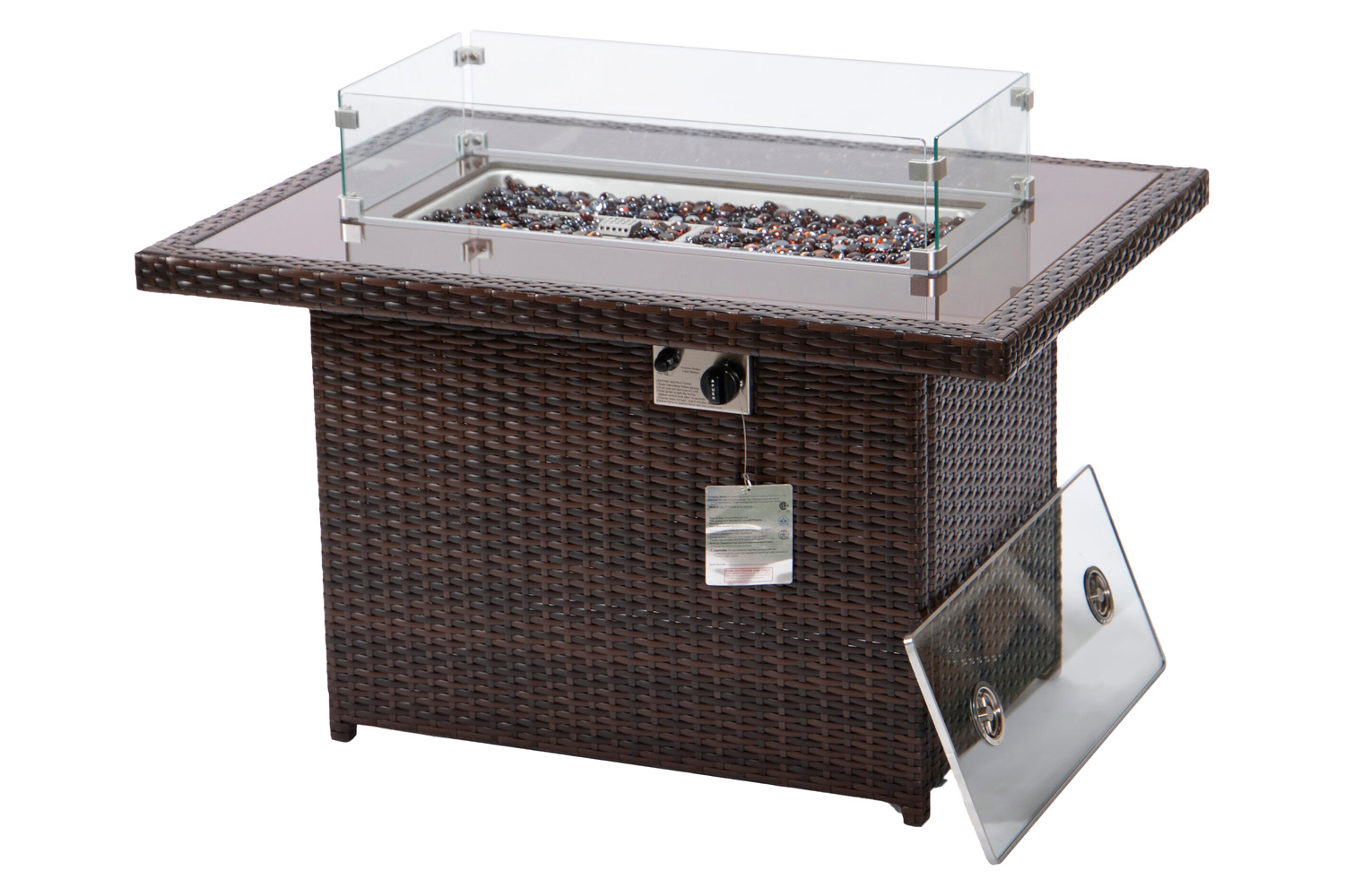 LeisureMod Mace Patio Modern Wicker Propane Fire Pit Table - Dark Brown