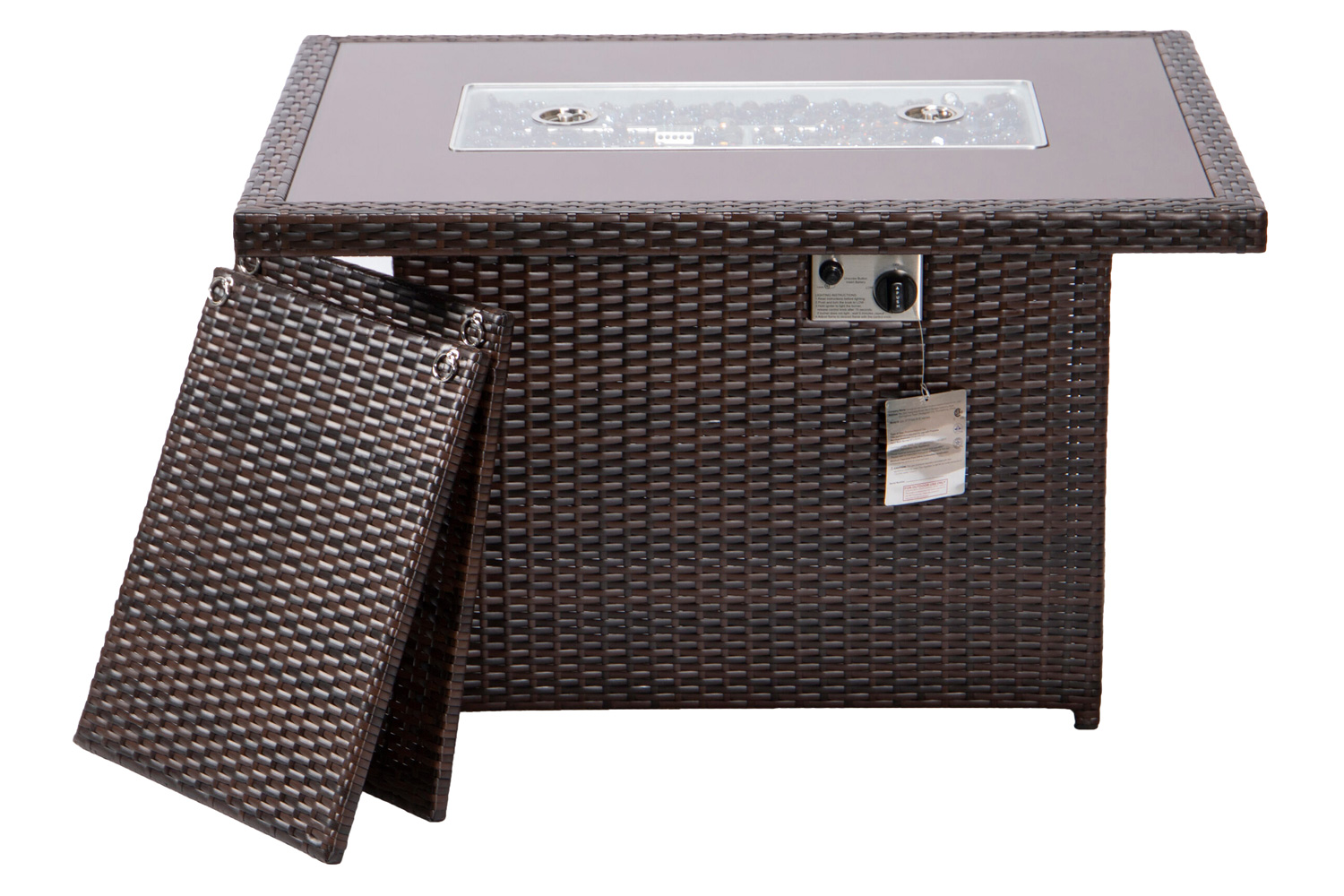 LeisureMod Mace Patio Modern Wicker Propane Fire Pit Table - Dark Brown