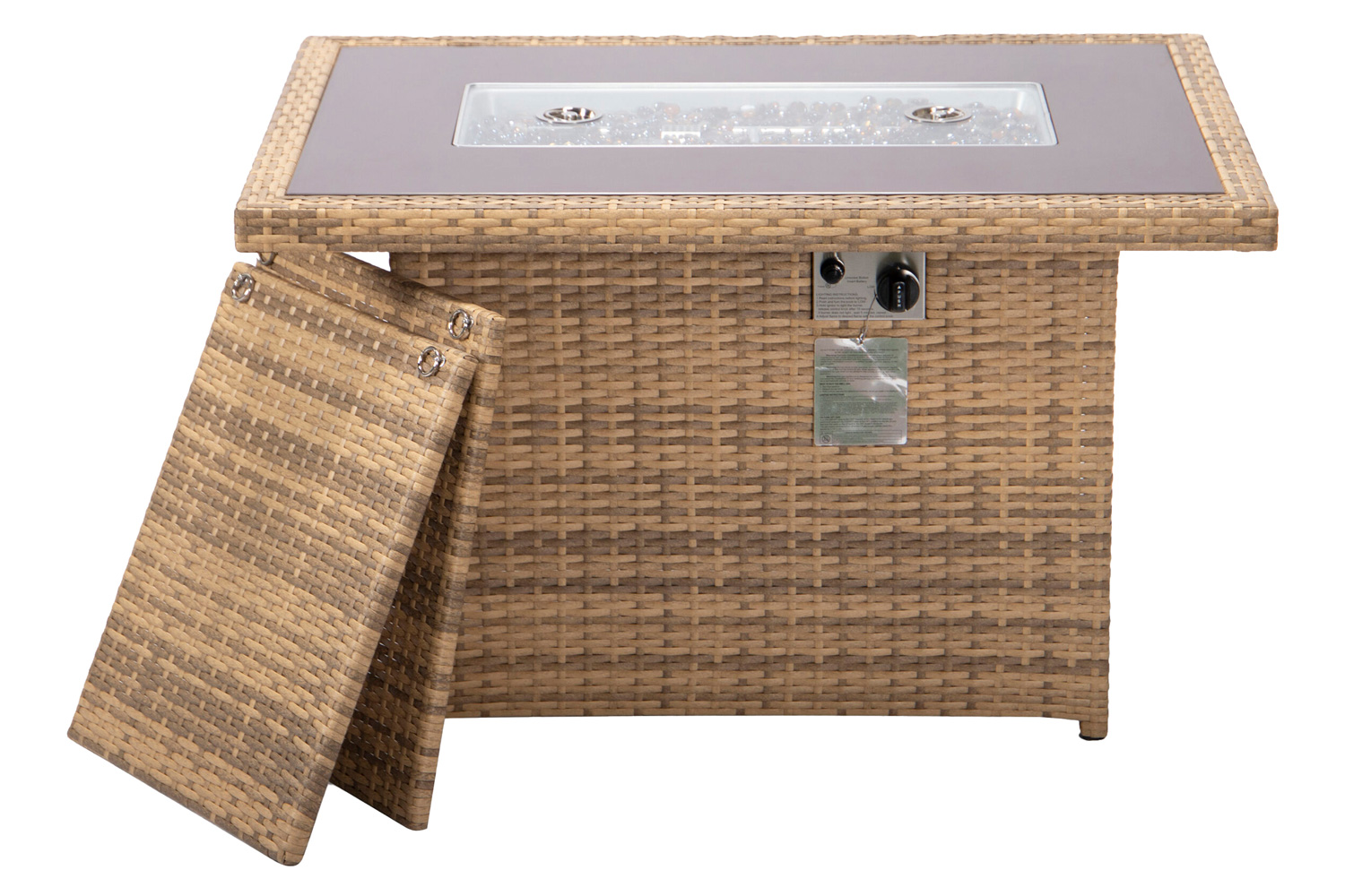 LeisureMod Mace Patio Modern Wicker Propane Fire Pit Table - Light Brown