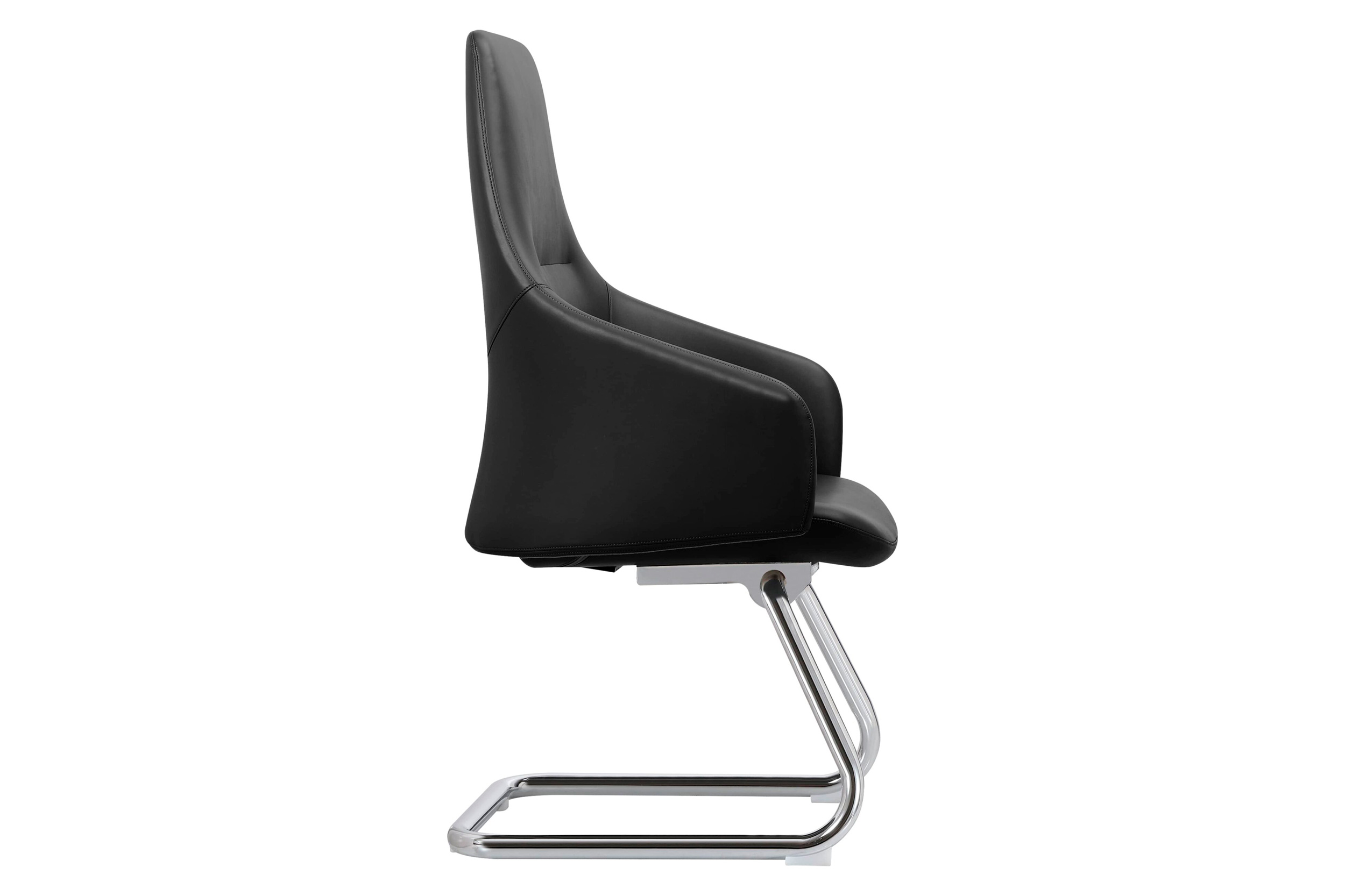 LeisureMod Celeste Modern Leather Conference Office Chair with Upholstered Seat and Armrest - Black